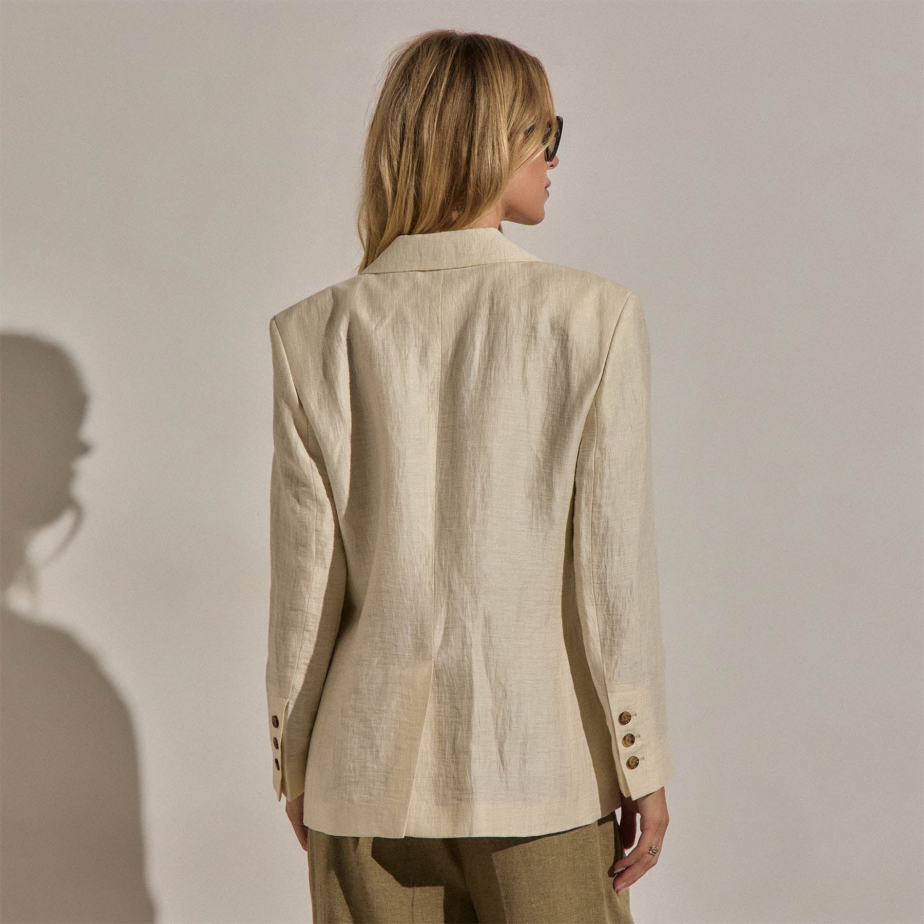 Crinkle Linen Relaxed Blazer - Ecru