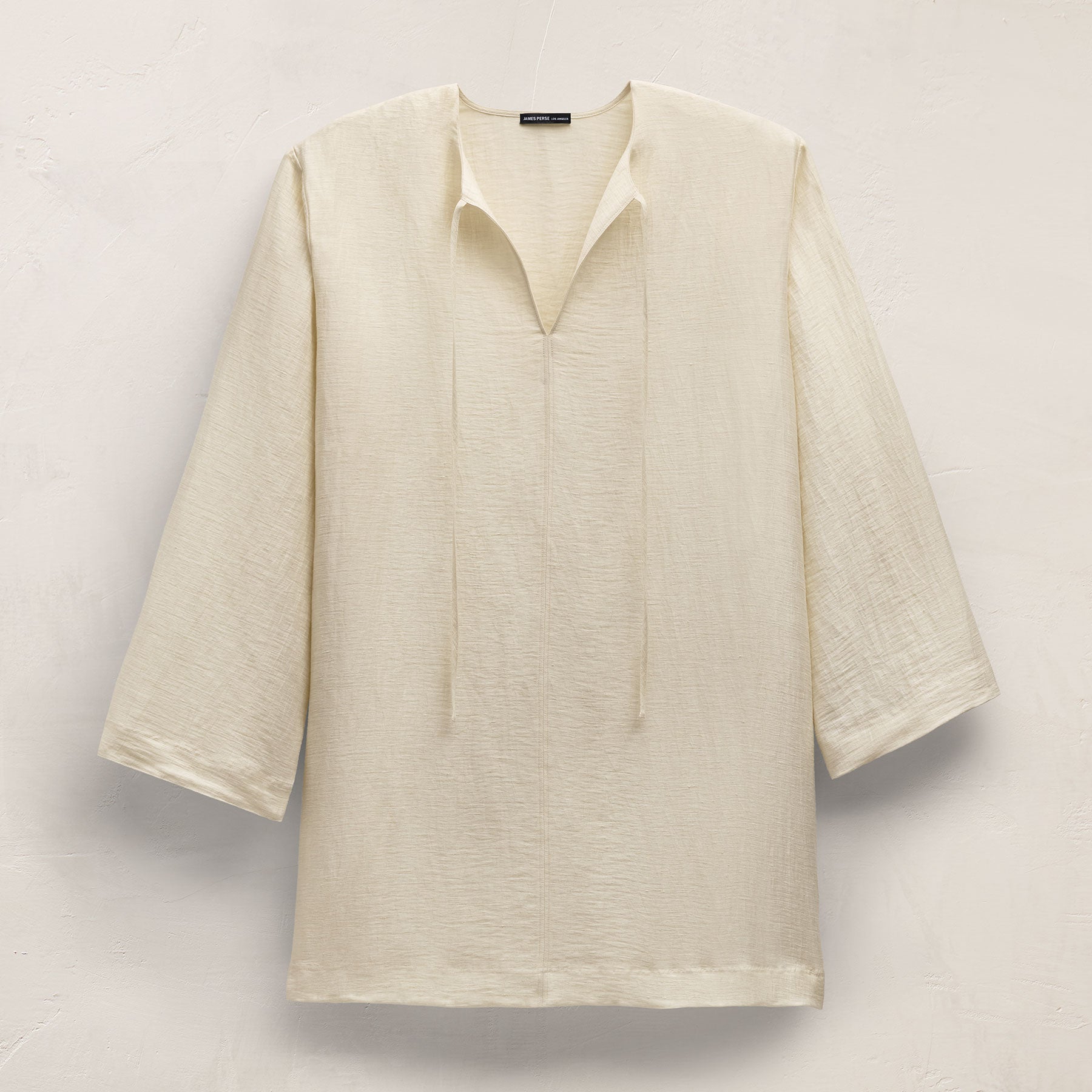 Textured Linen Tie Front Tunic Dress - Ecru