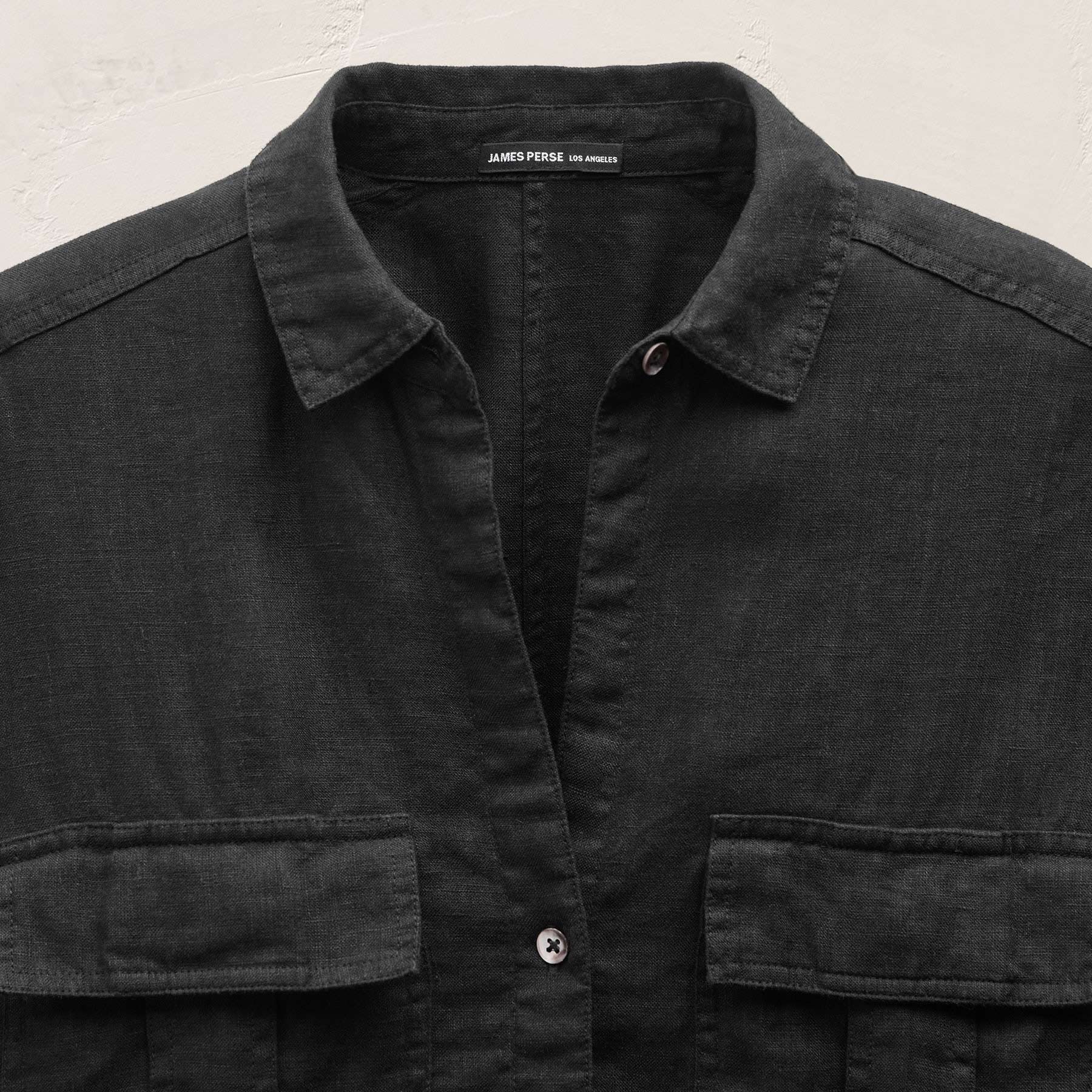 Linen Cropped Pocket Shirt - Black
