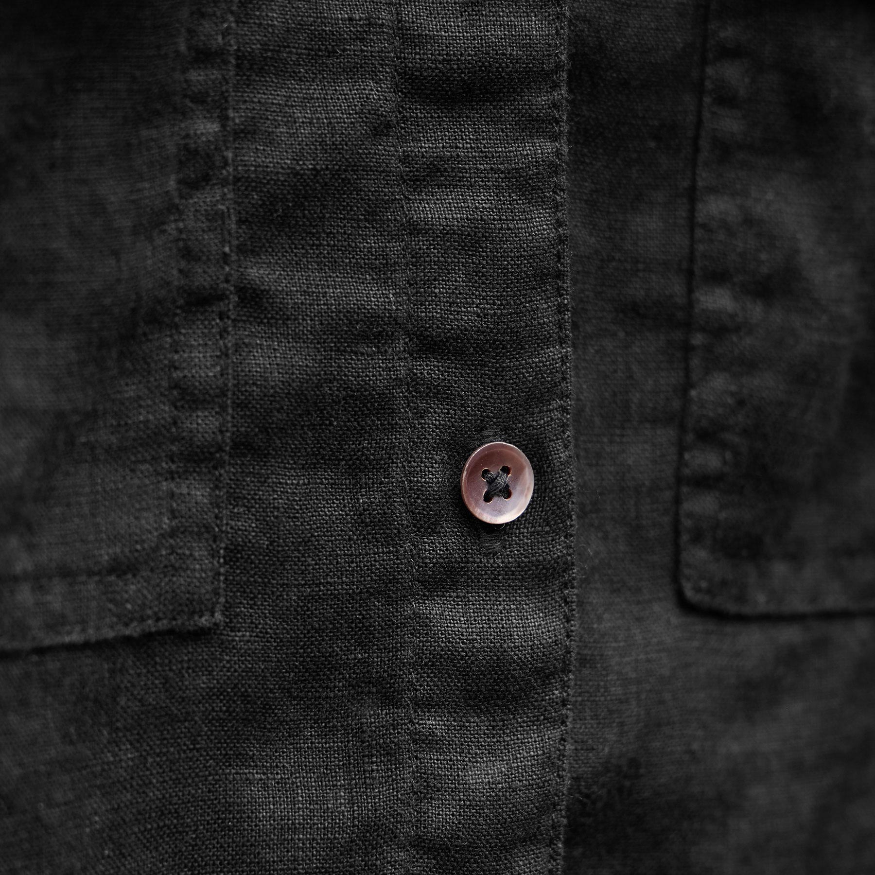 Linen Cropped Pocket Shirt - Black