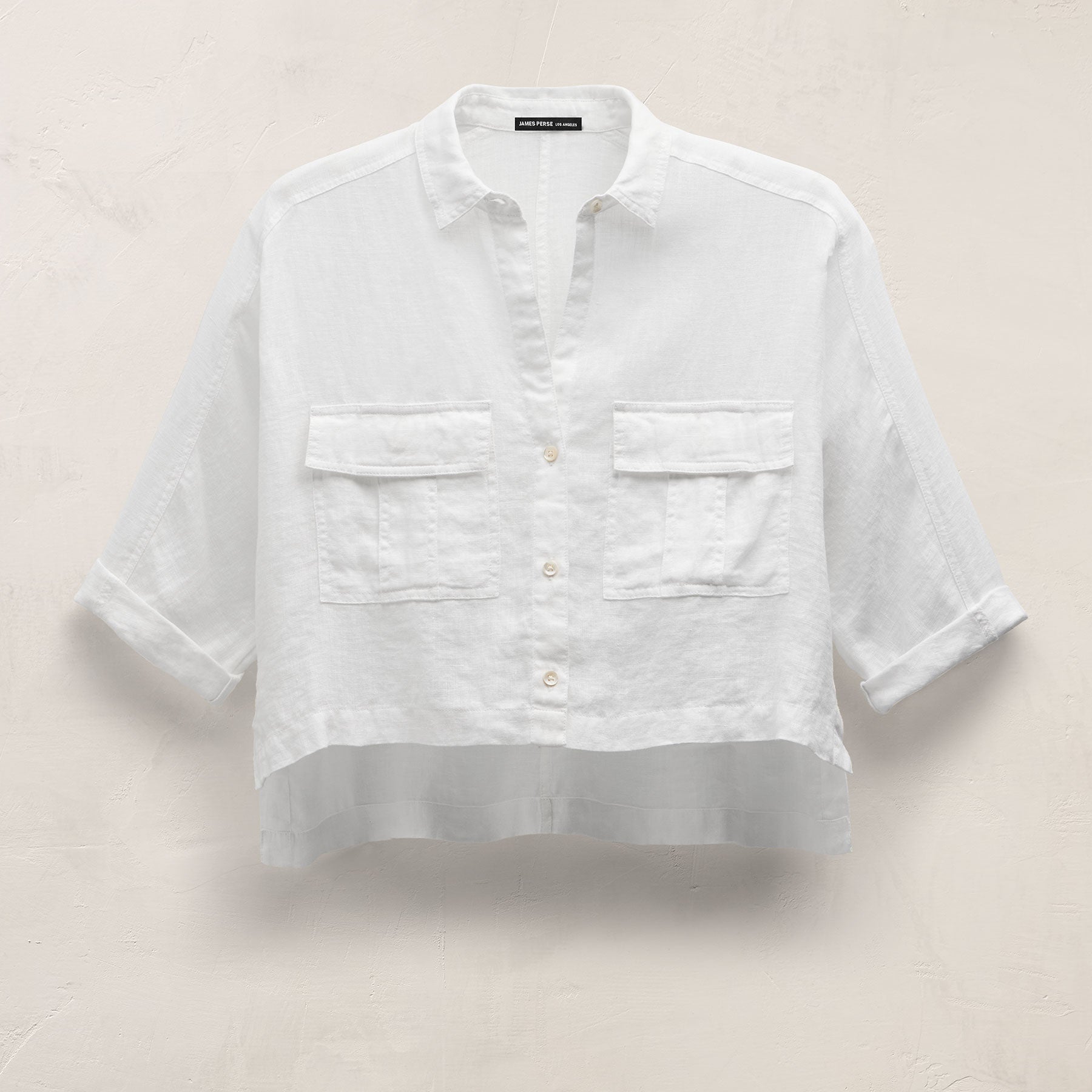 Linen Cropped Pocket Shirt - White