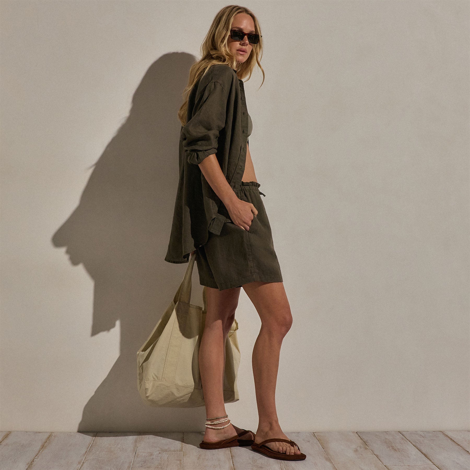 Linen Oversized Shirt - Army Green