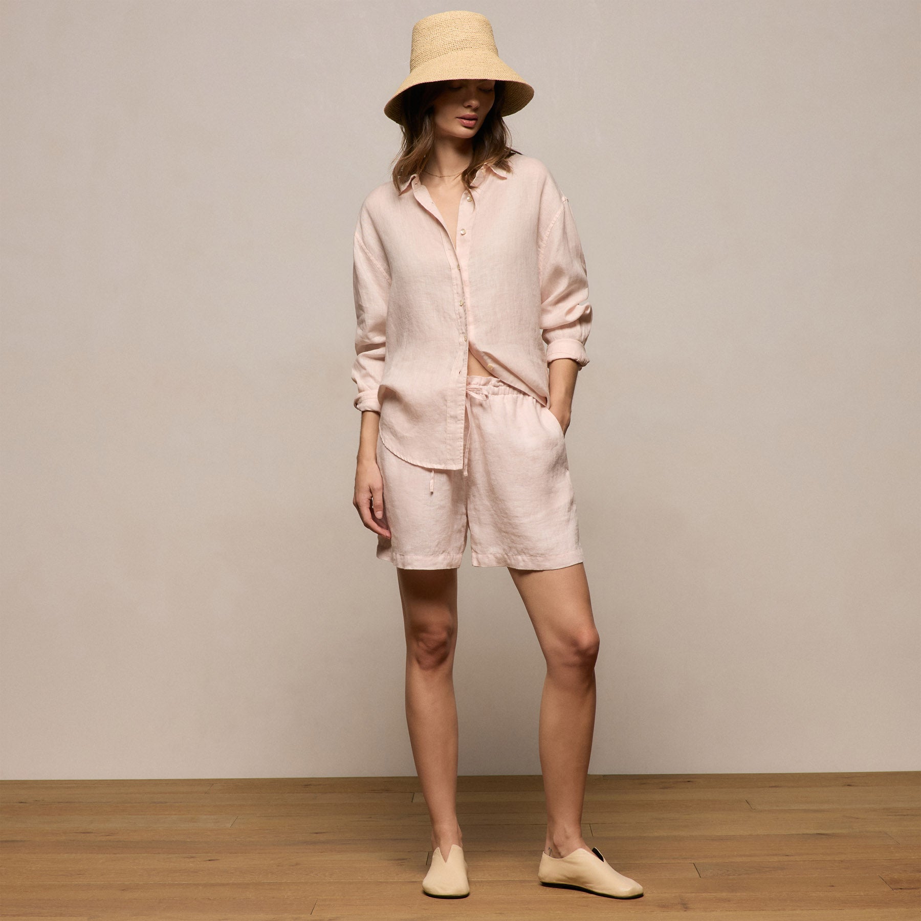 Linen Oversized Shirt - Light Rose Quartz