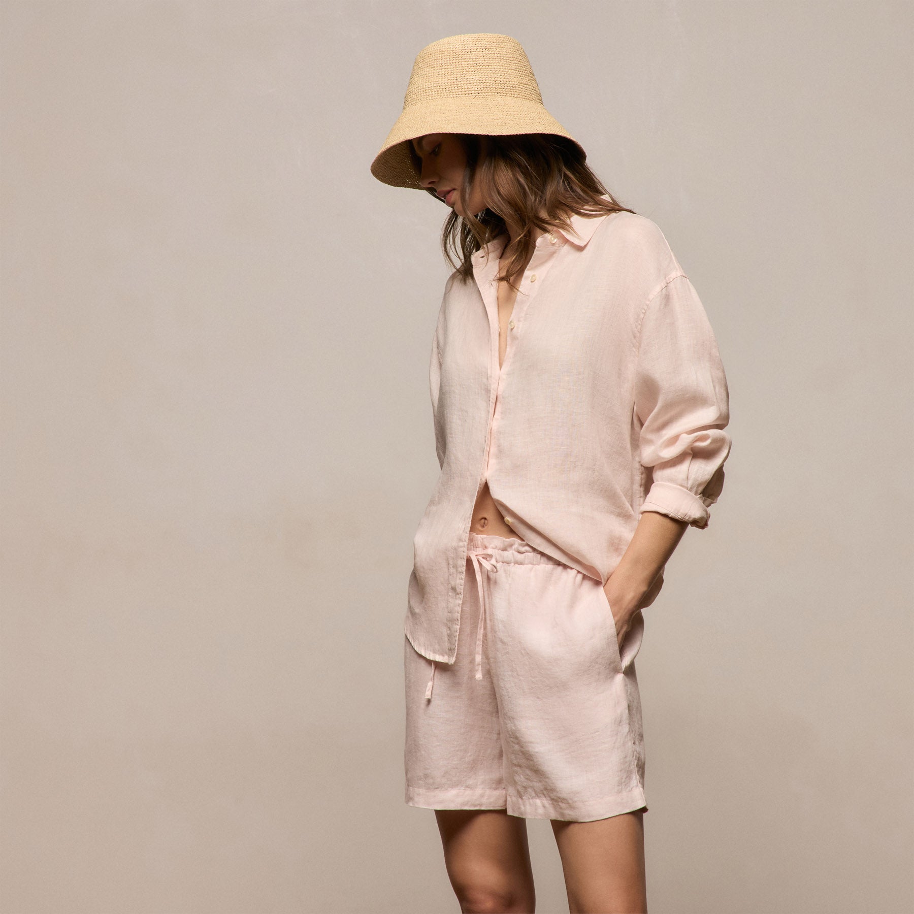 Linen Oversized Shirt - Light Rose Quartz