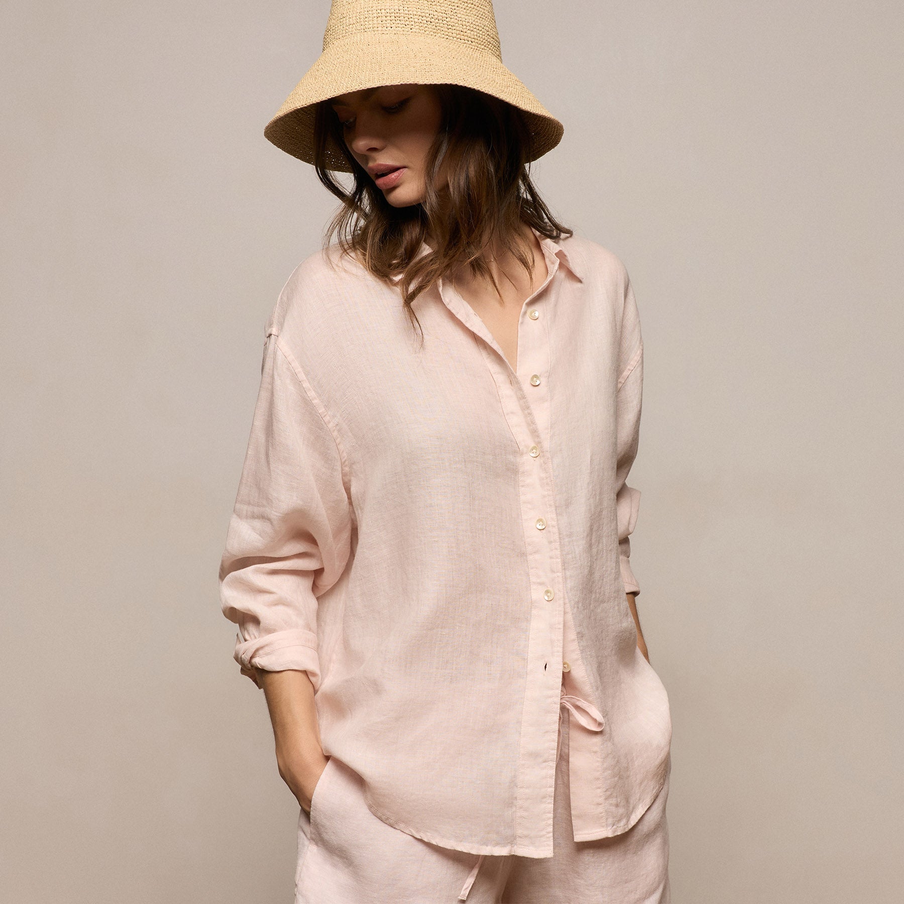 Linen Oversized Shirt - Light Rose Quartz