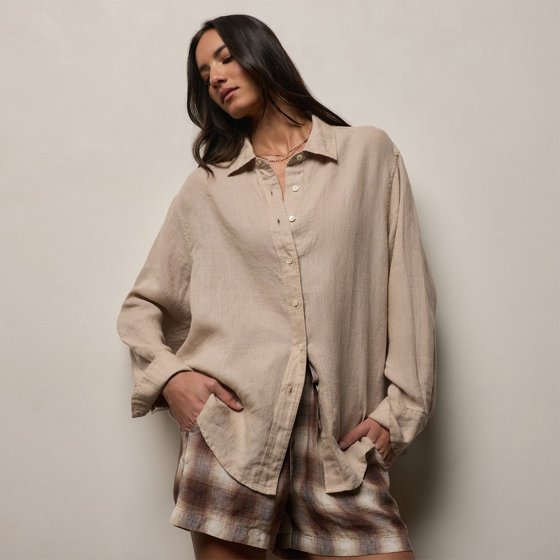 Linen Oversized Shirt - Stone