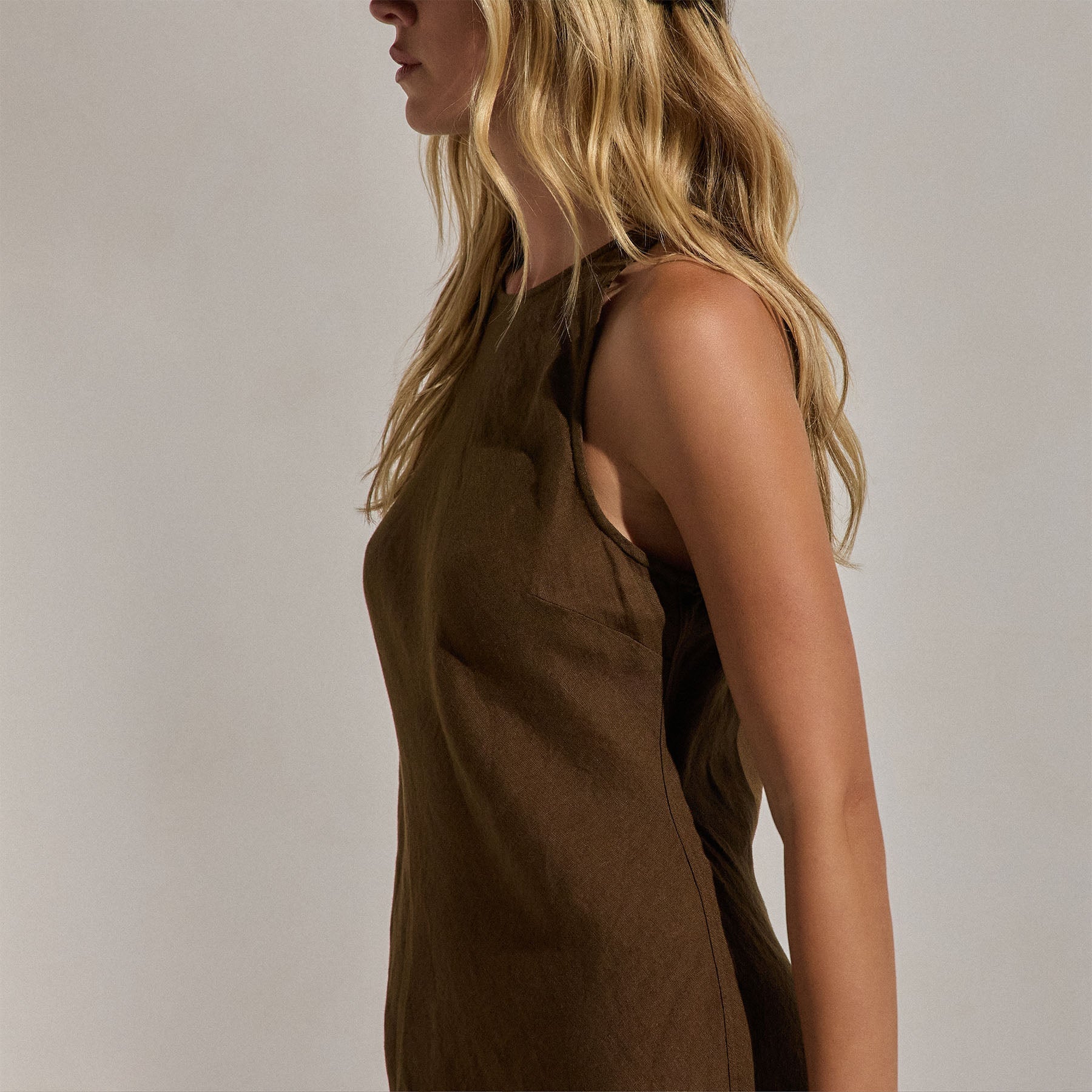 Linen Halter Maxi Dress - Cocoa