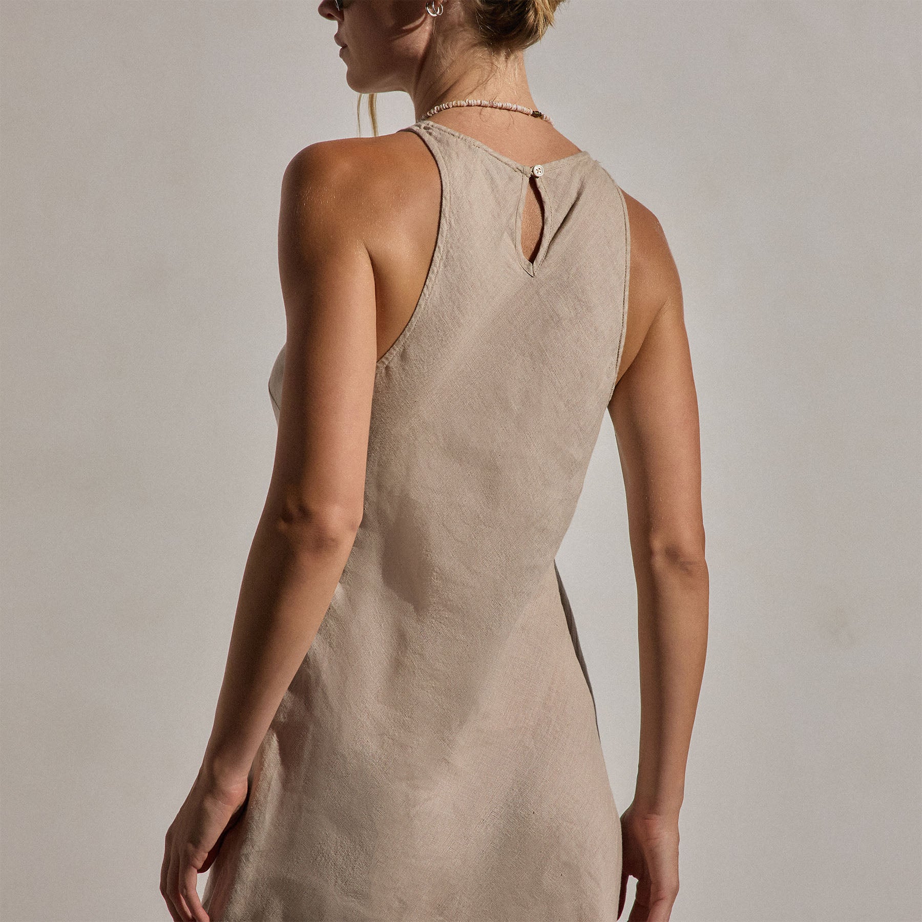 Linen Halter Maxi Dress - Stone