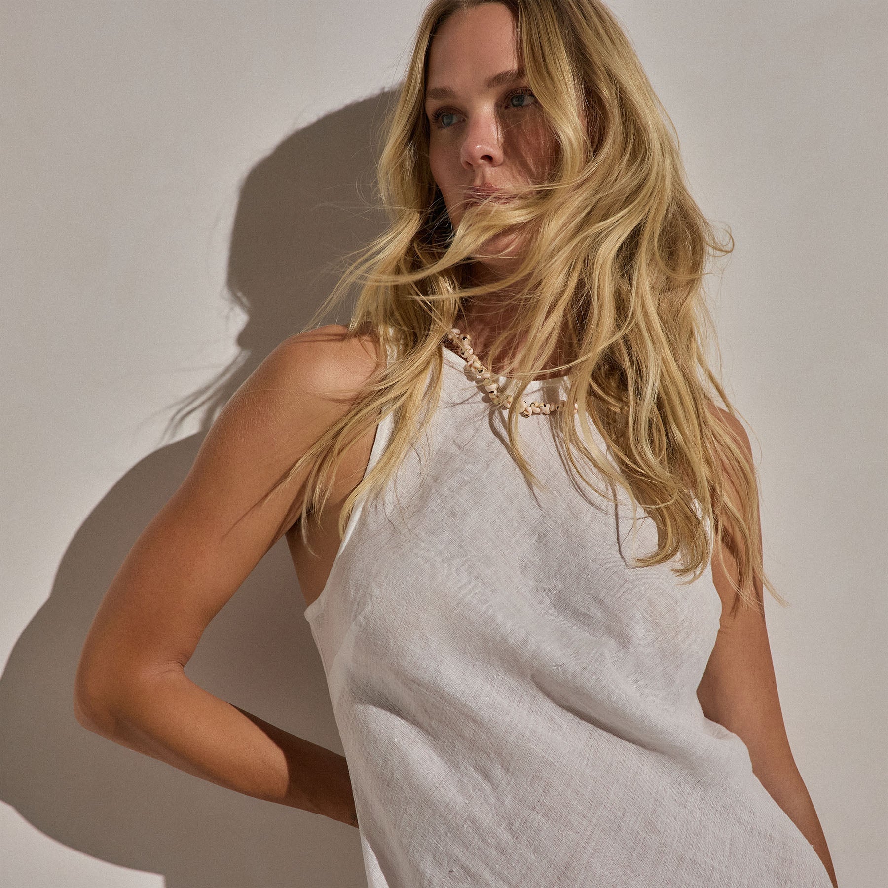 Linen Halter Maxi Dress - White
