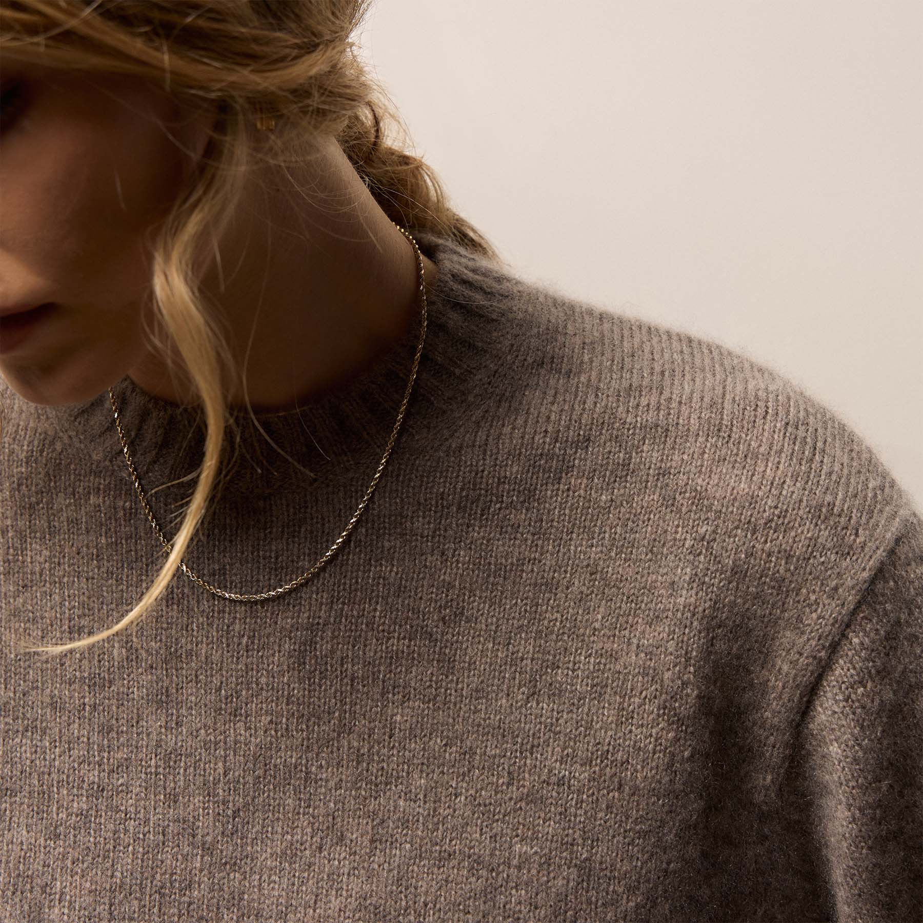 Lightweight Textured Cashmere Crew - Beige Melange