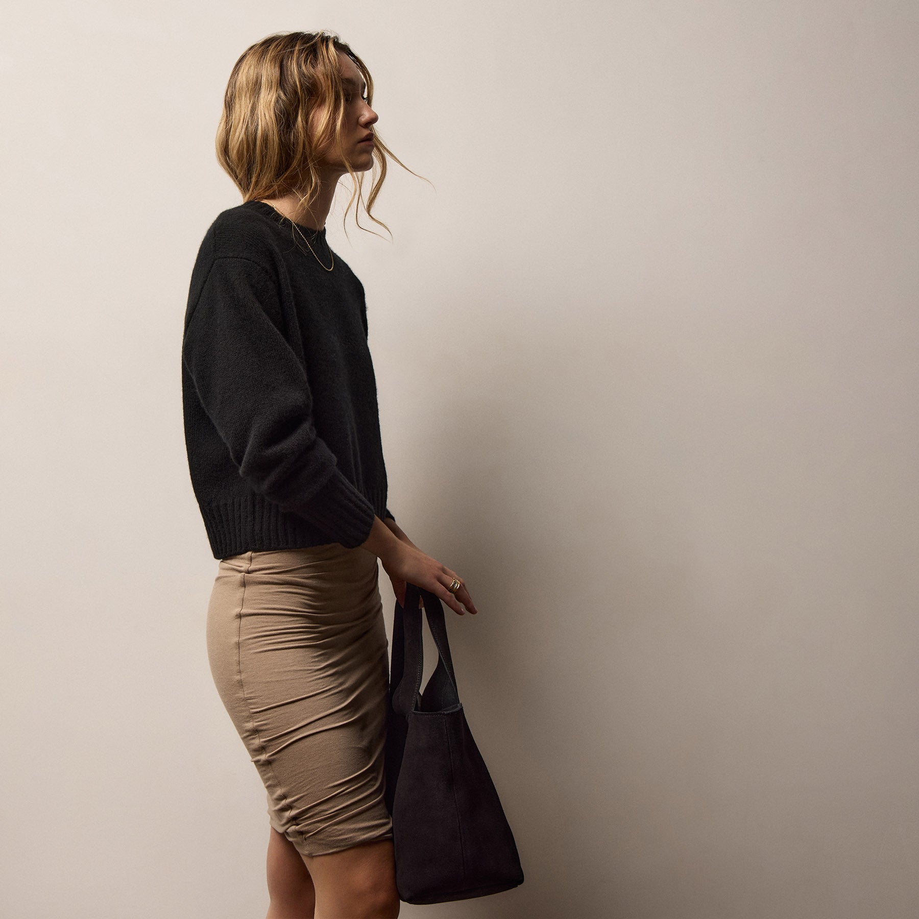 Lightweight Textured Cashmere Crew - True Black
