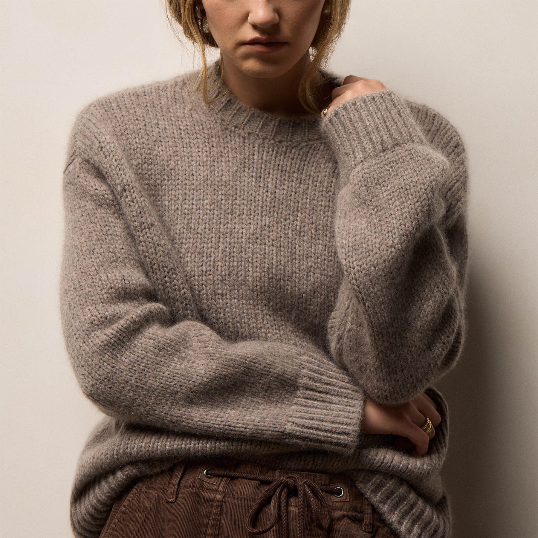 Textured Cashmere Sweater - Beige Melange
