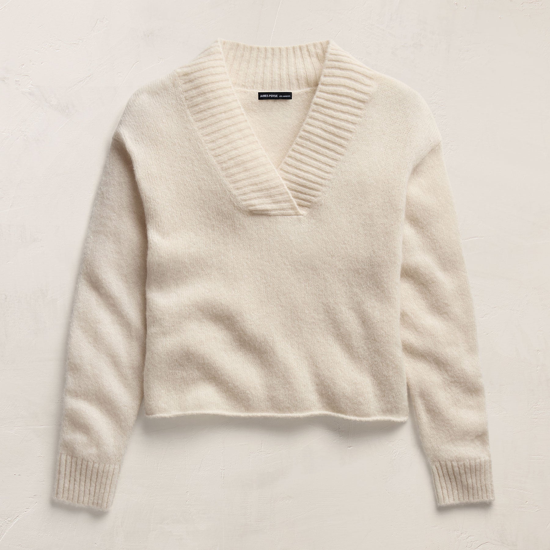 Lightweight Textured Cashmere V Neck - Ivory