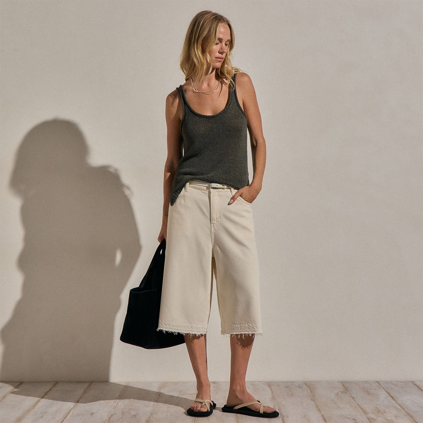 Linen Blend Sweater Tank - Dark Moss