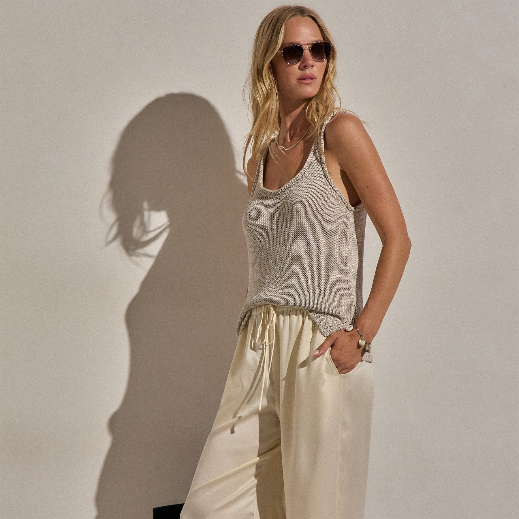 Linen Blend Sweater Tank - Ecru