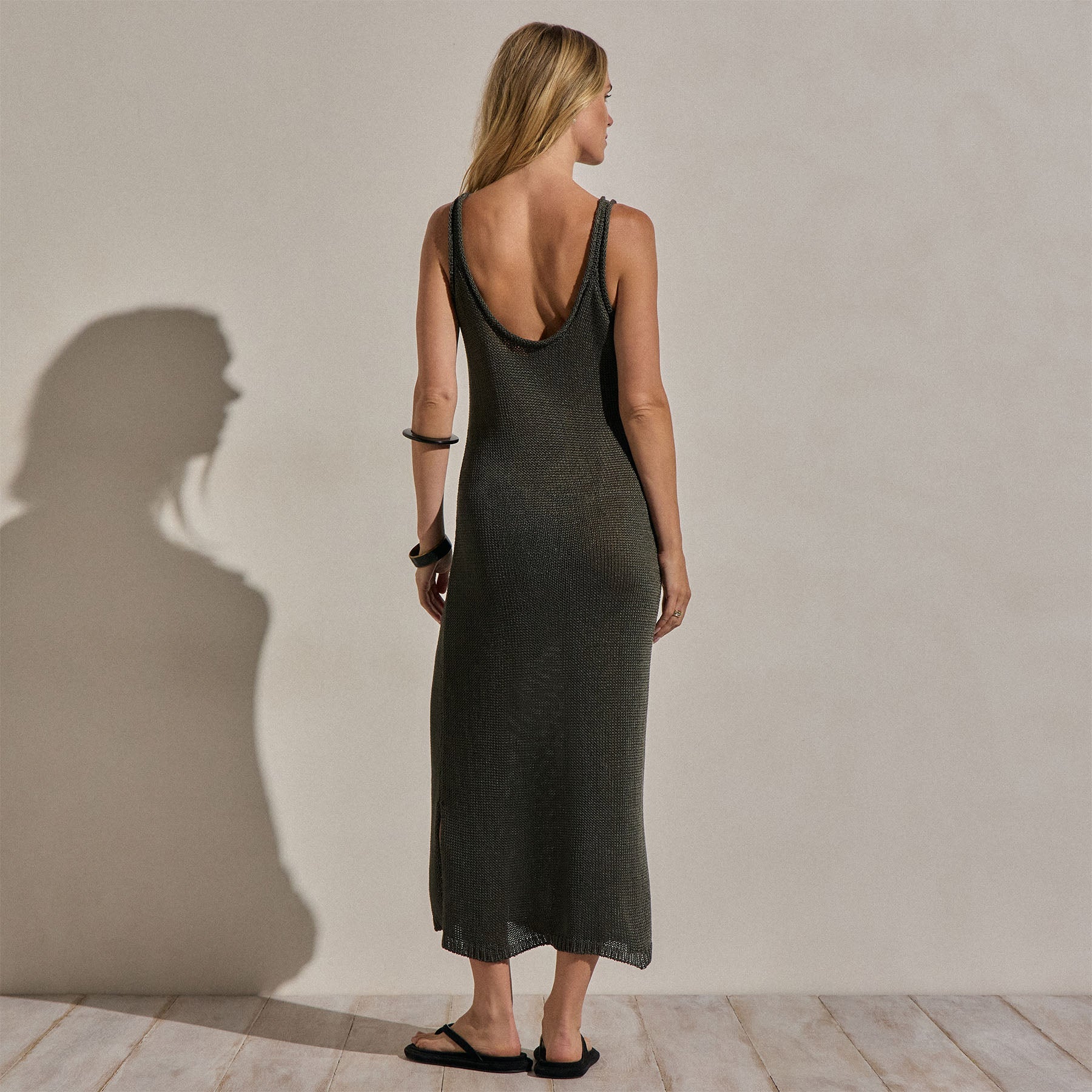 Linen Blend Sweater Tank Dress - Dark Moss