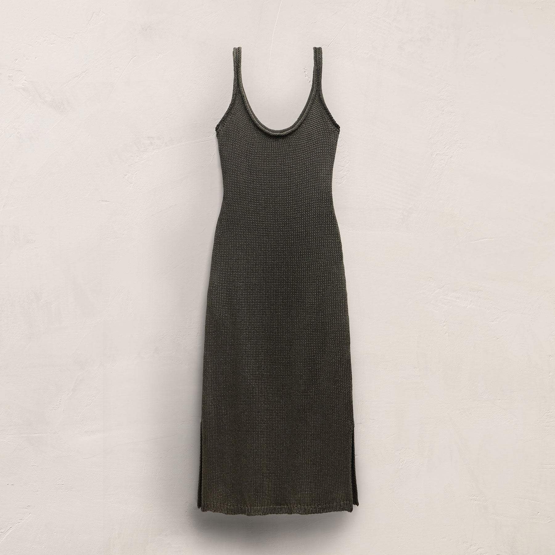 Linen Blend Sweater Tank Dress - Dark Moss