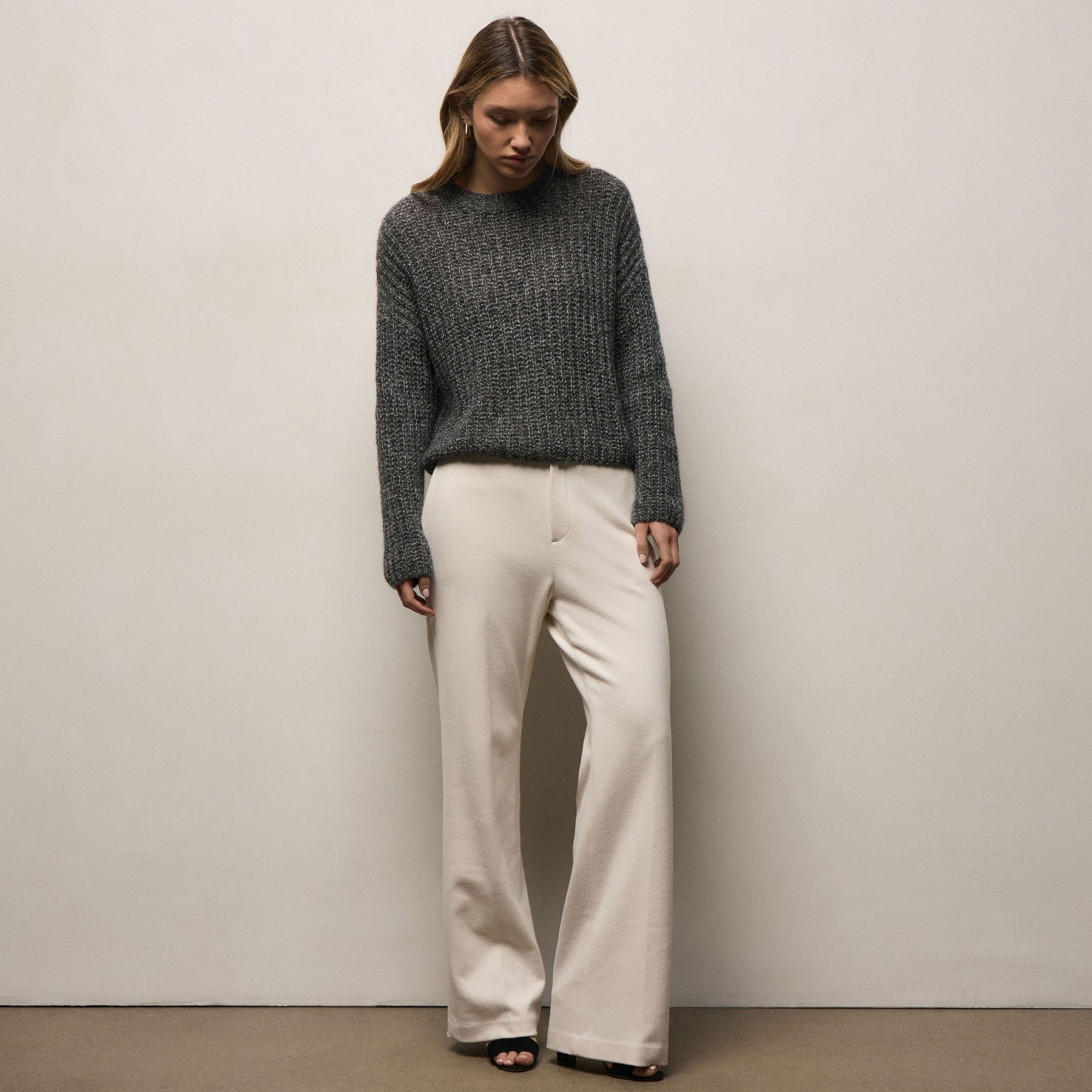 Marled Cashmere Silk Crew Sweater - Black Mix