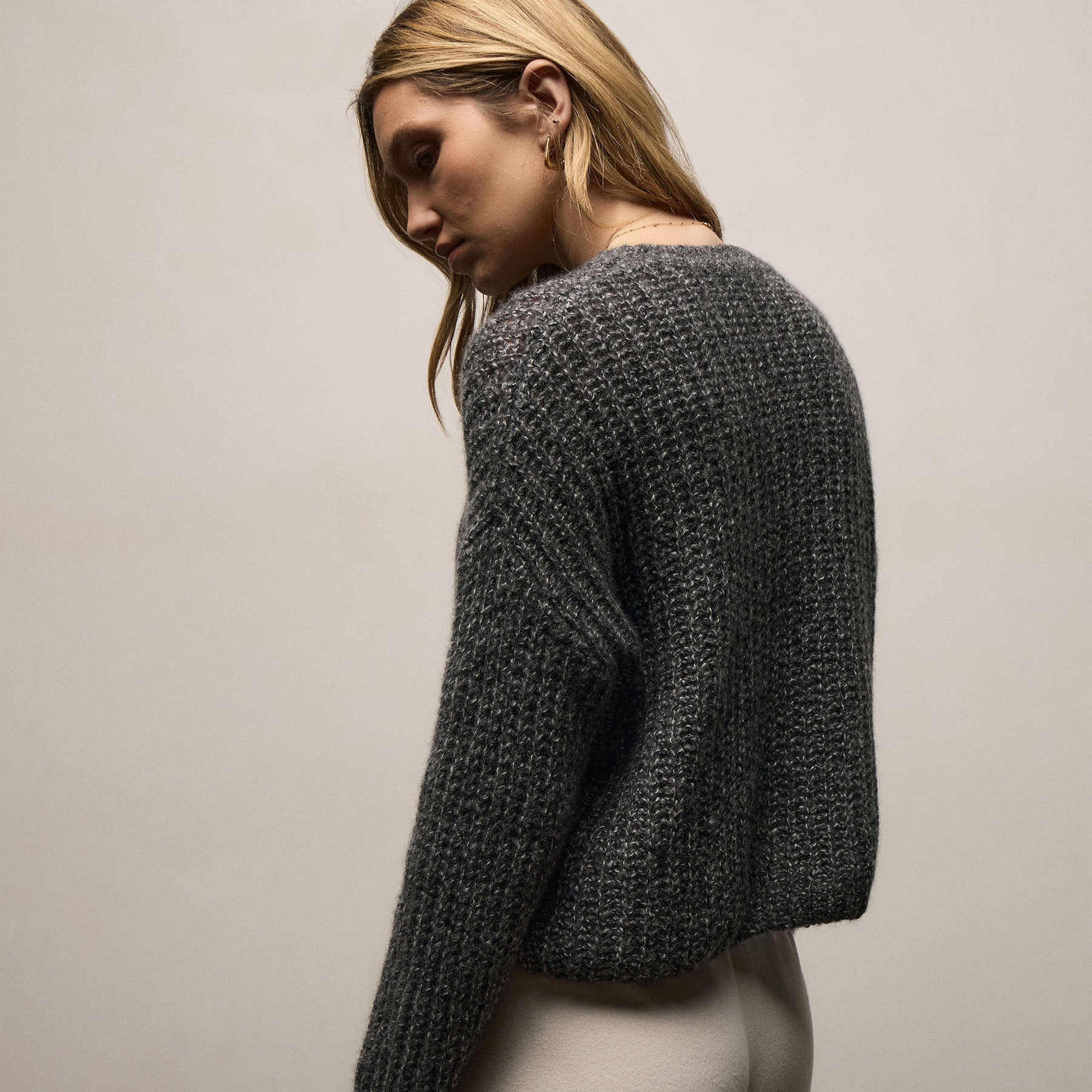 Marled Cashmere Silk Crew Sweater - Black Mix