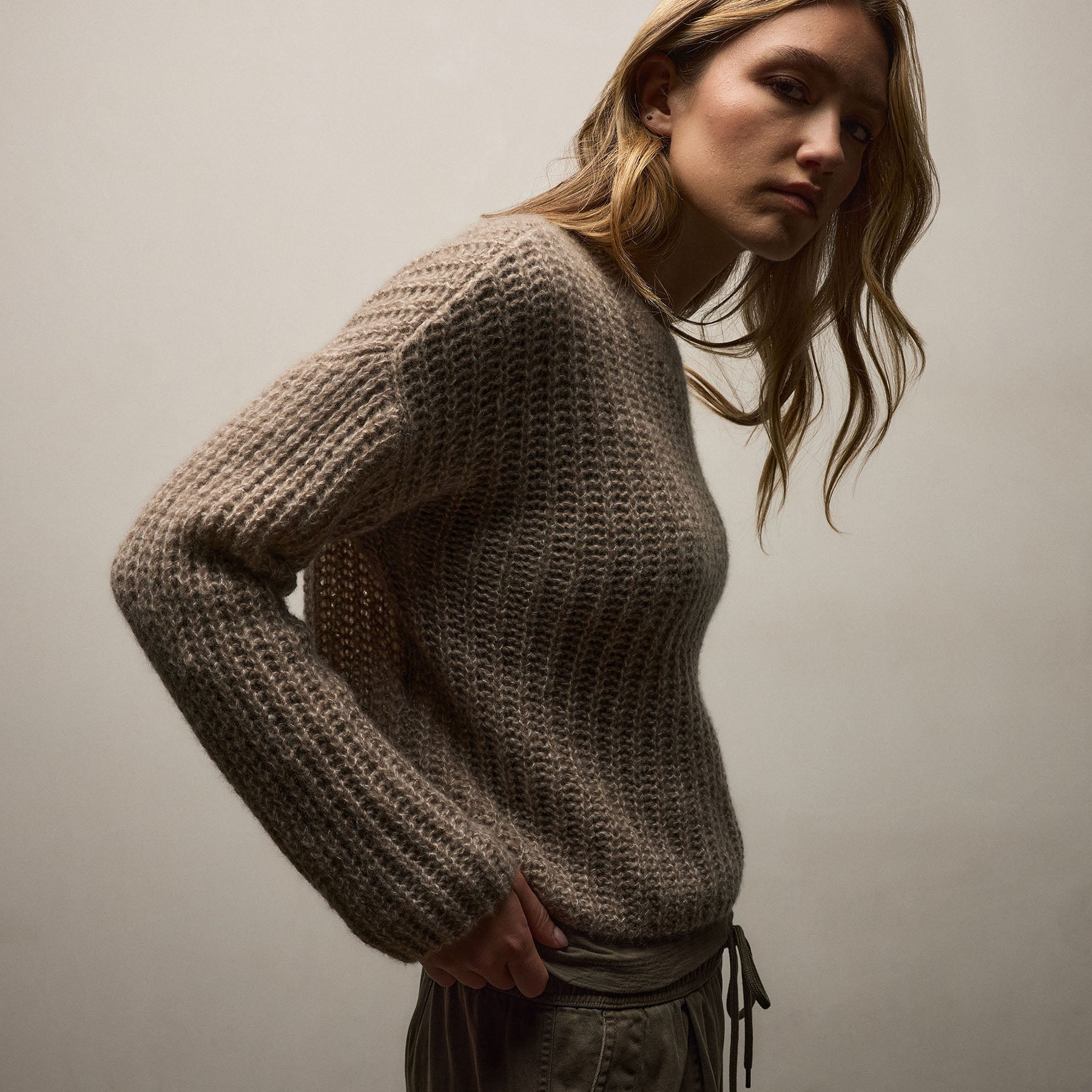 Marled Cashmere Silk Crew Sweater - Grout Mix