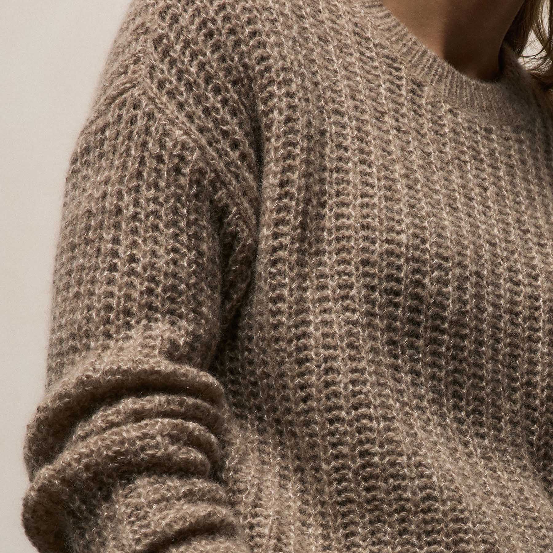 Marled Cashmere Silk Crew Sweater - Grout Mix