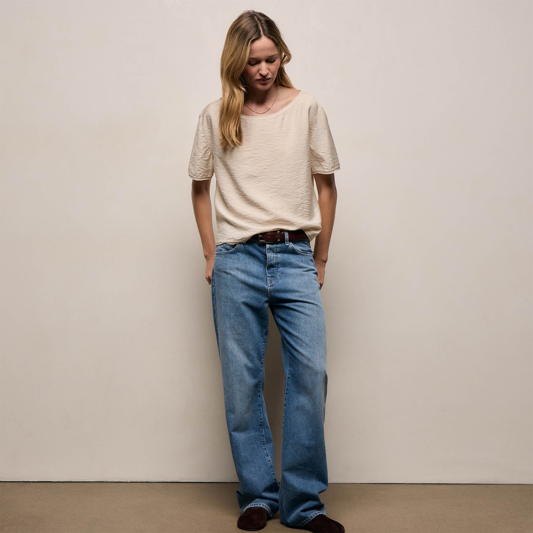 Modal Silk Blend Drop Shoulder Blouse - Parchment