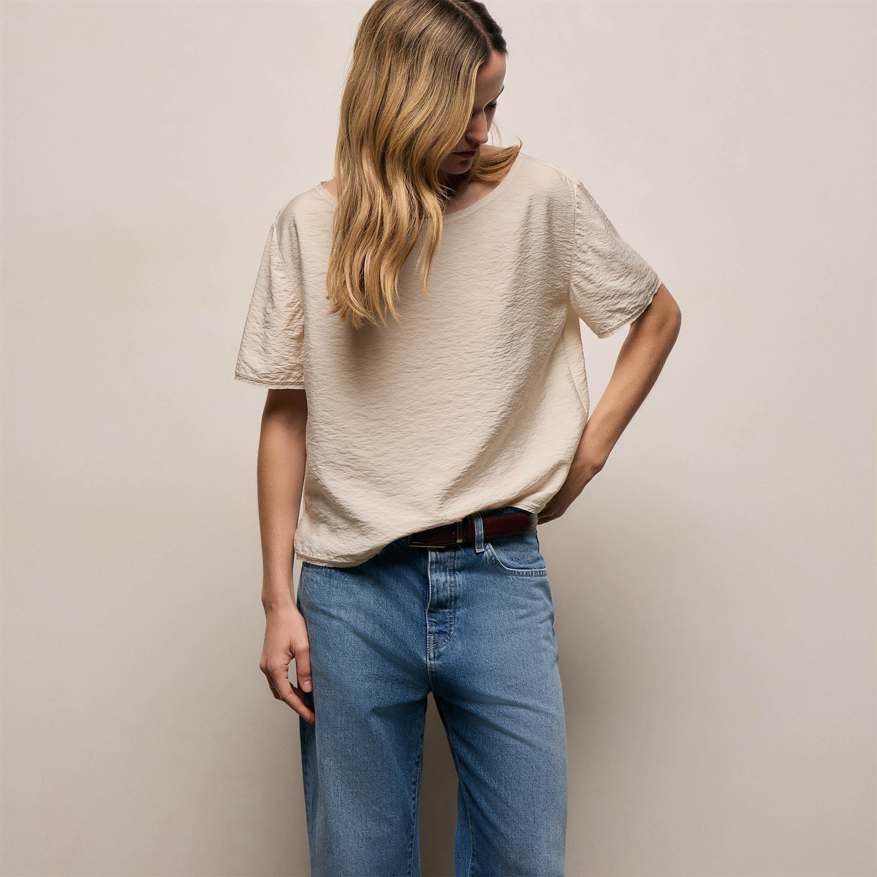 Modal Silk Blend Drop Shoulder Blouse - Parchment