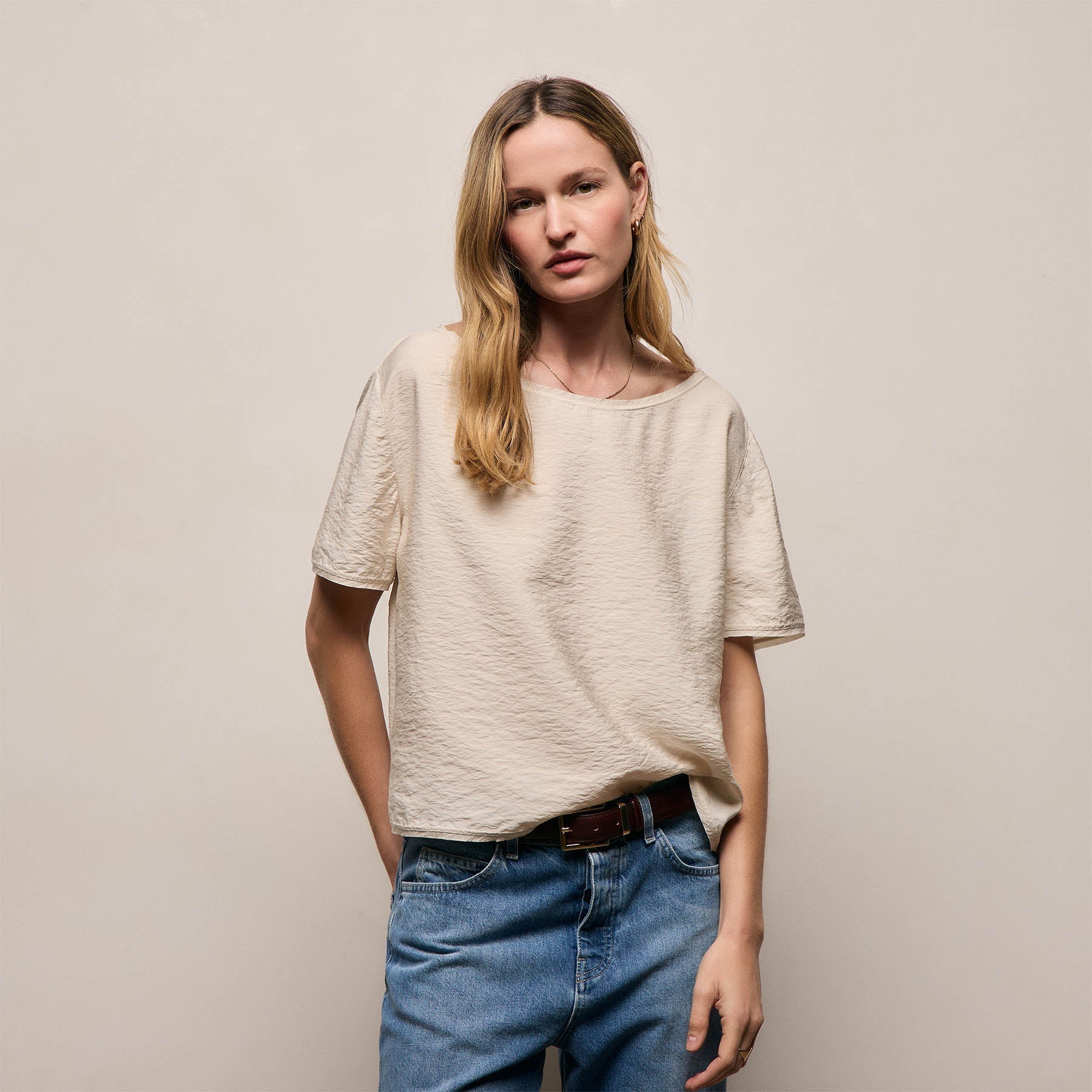 Modal Silk Blend Drop Shoulder Blouse - Parchment
