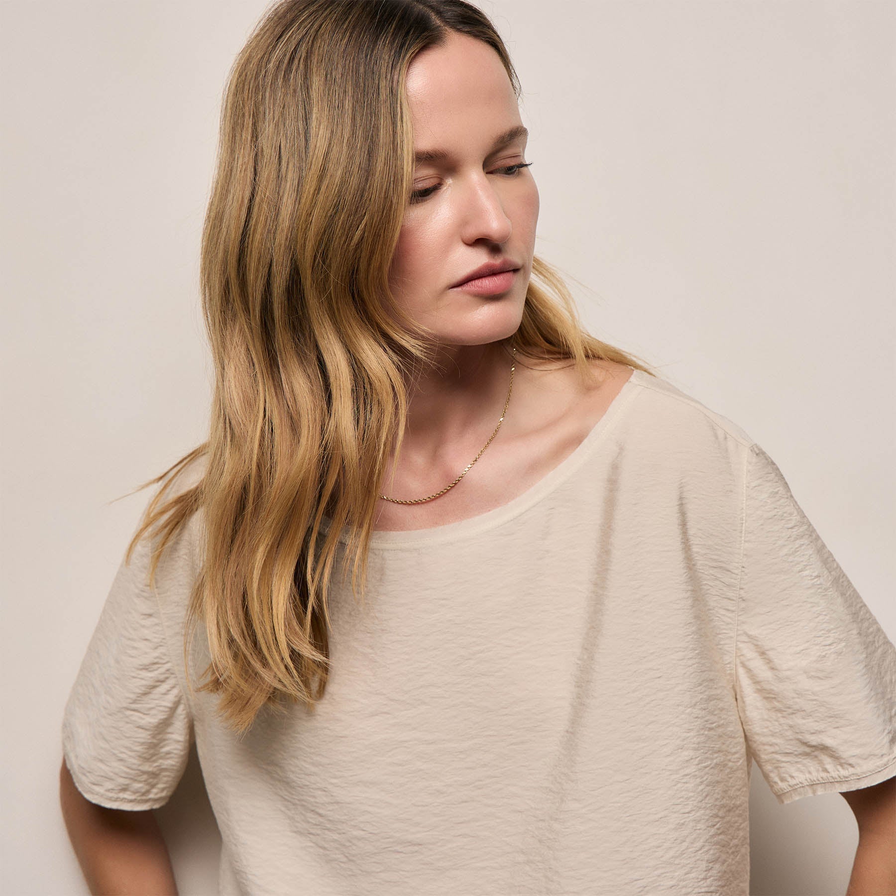 Modal Silk Blend Drop Shoulder Blouse - Parchment