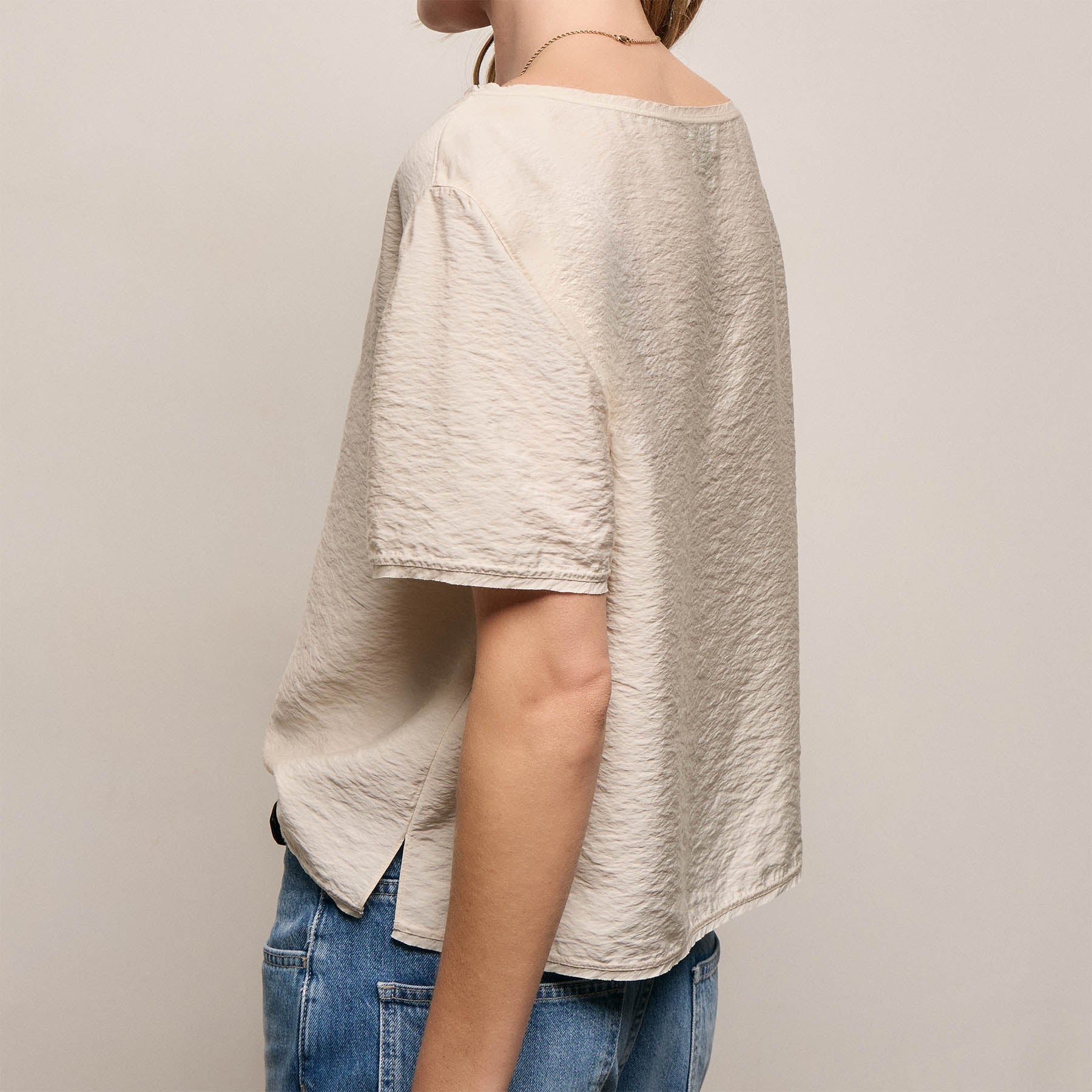 Modal Silk Blend Drop Shoulder Blouse - Parchment