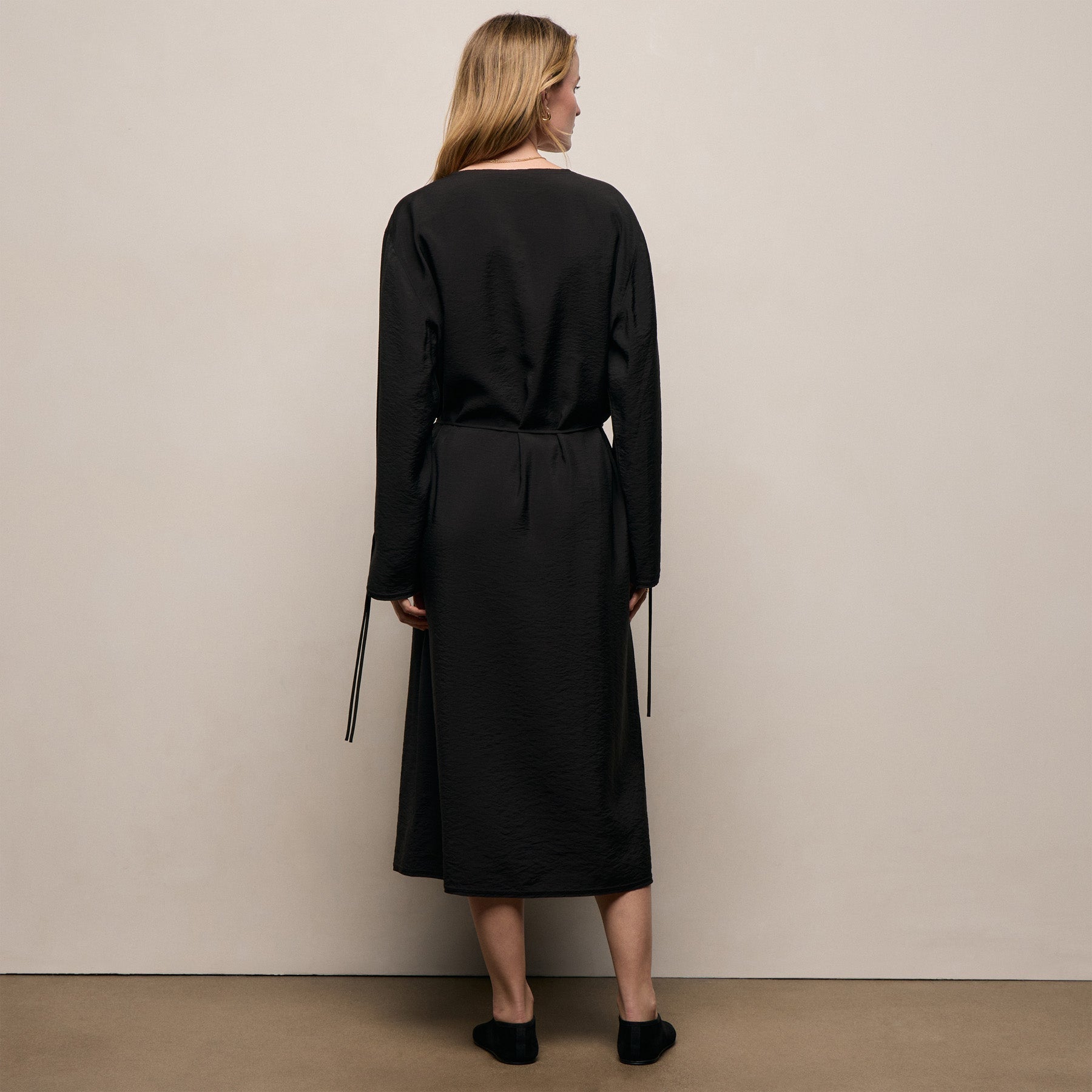 Modal Silk Blend Tie Up Dress - Black
