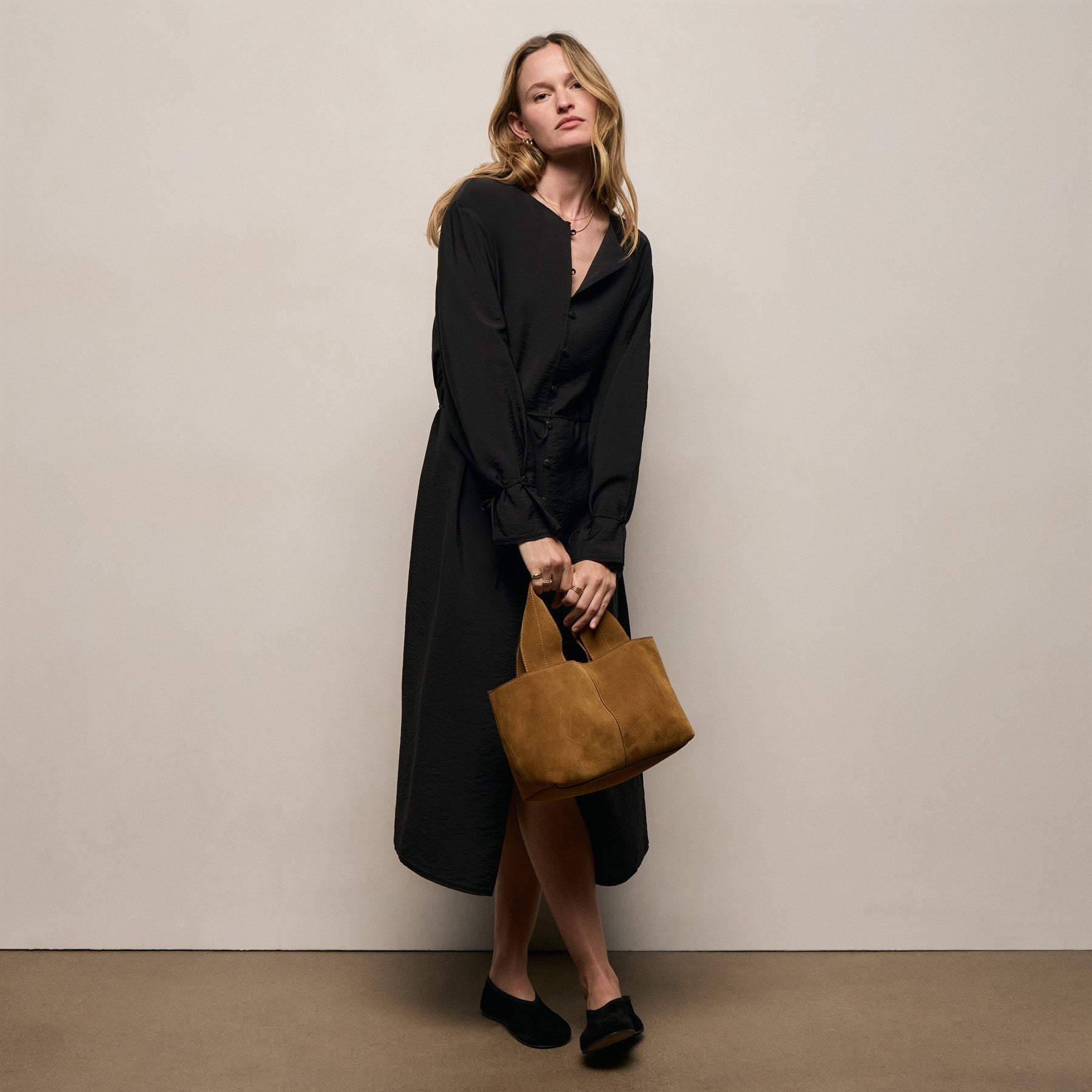 Modal Silk Blend Tie Up Dress - Black