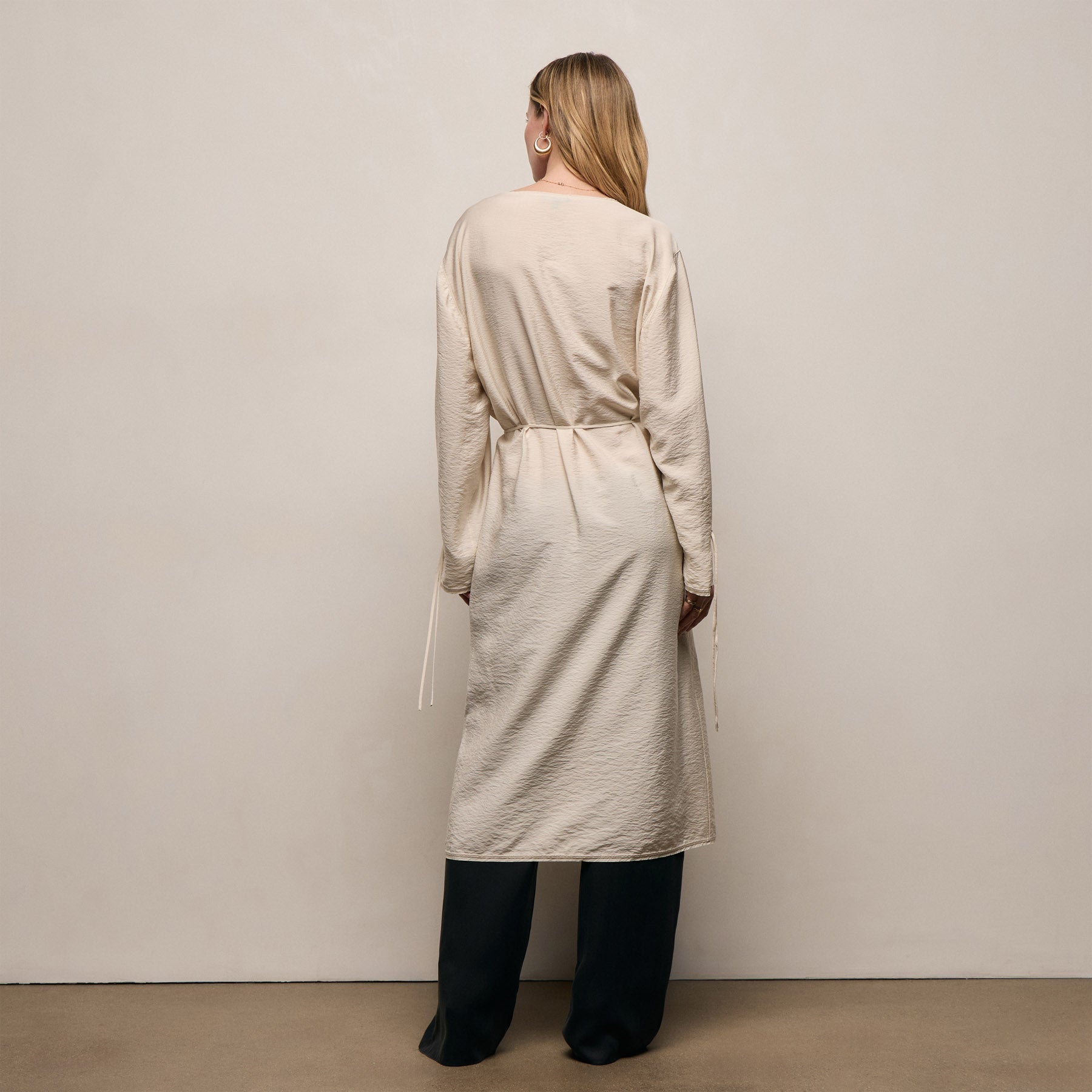 Modal Silk Blend Tie Up Dress - Parchment