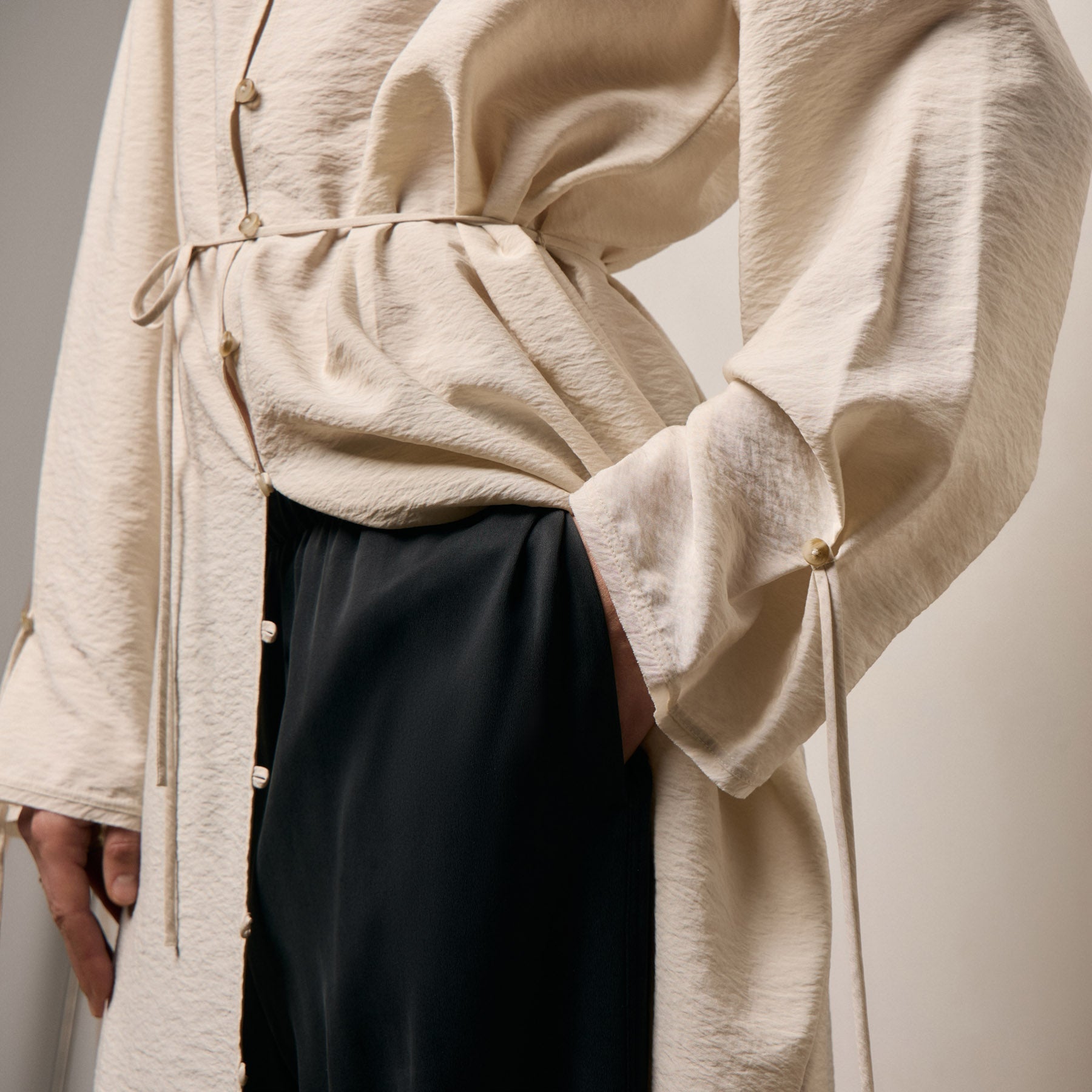 Modal Silk Blend Tie Up Dress - Parchment