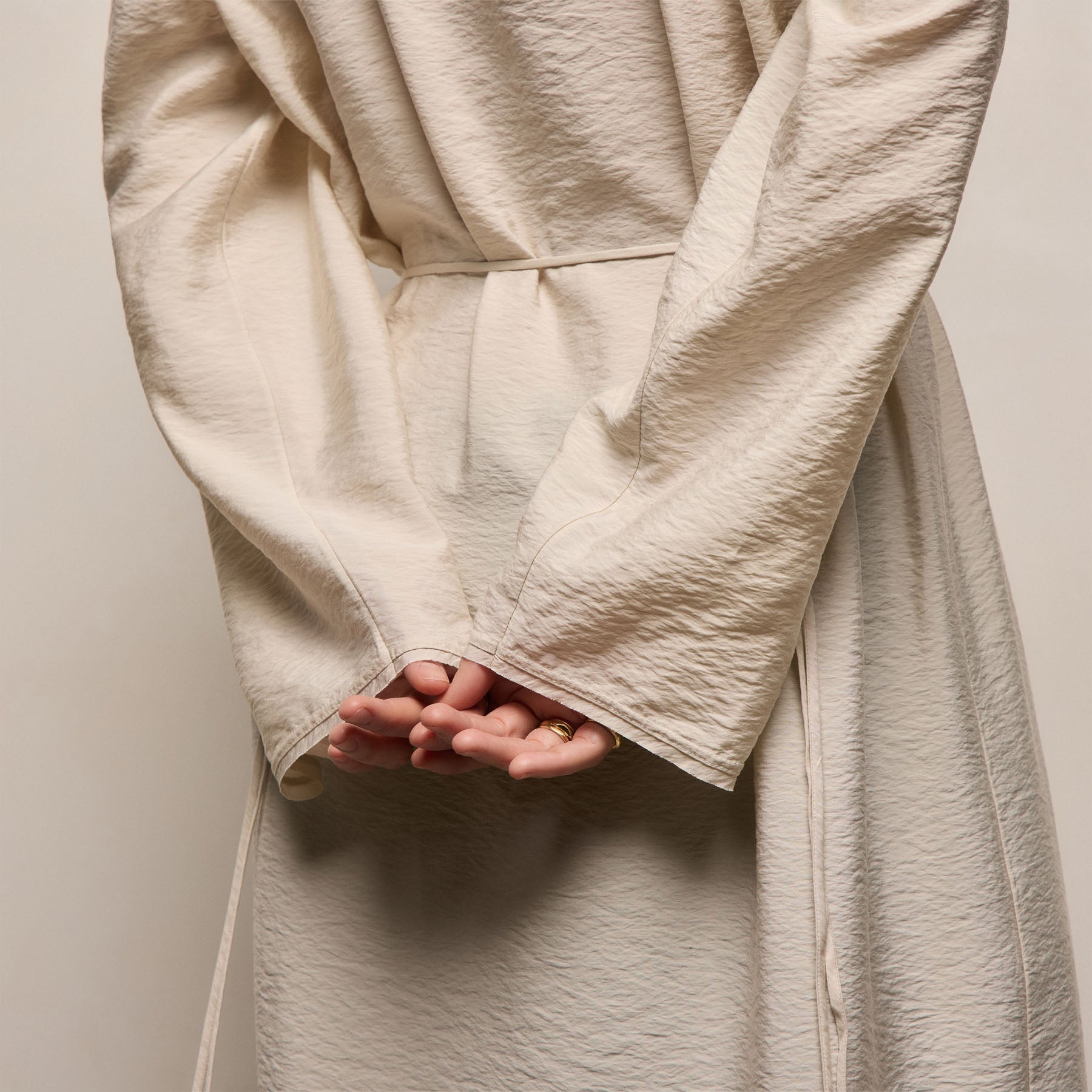 Modal Silk Blend Tie Up Dress - Parchment