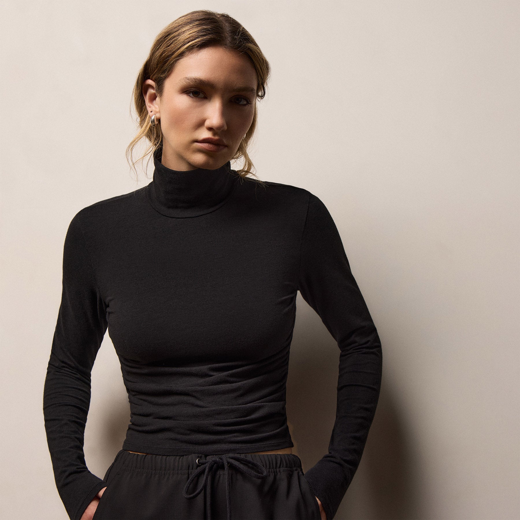 Melange Jersey Turtleneck - Black