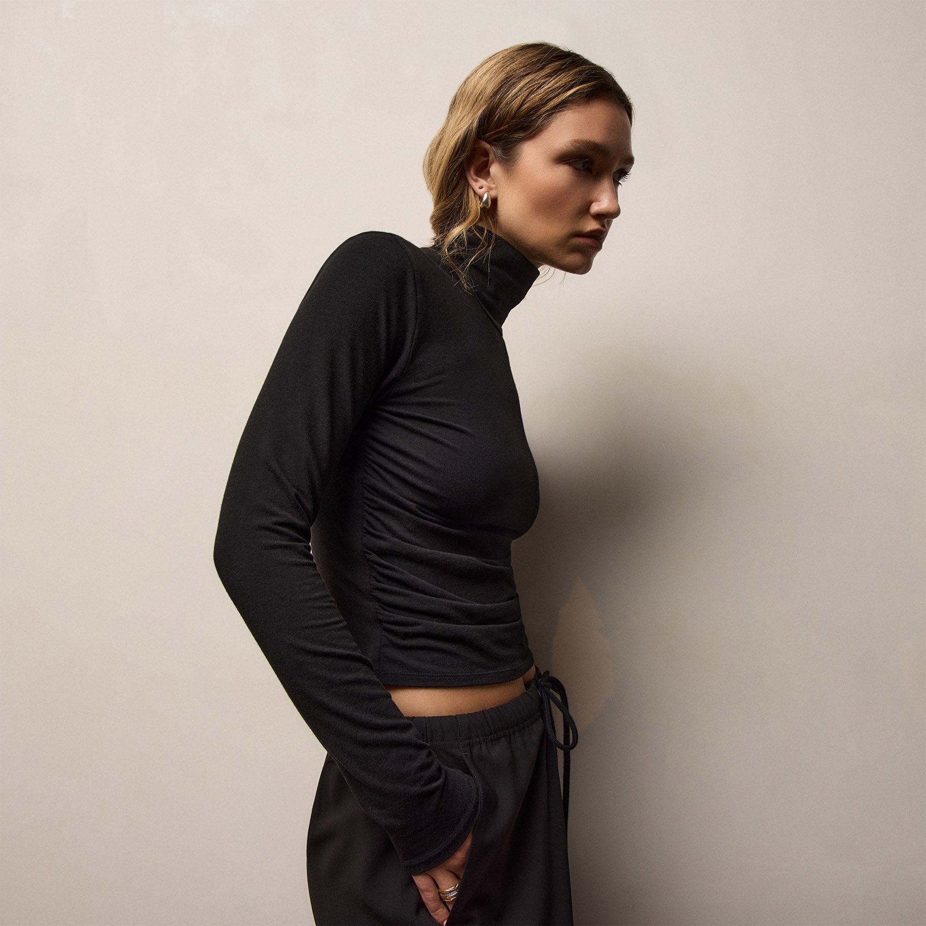Melange Jersey Turtleneck - Black