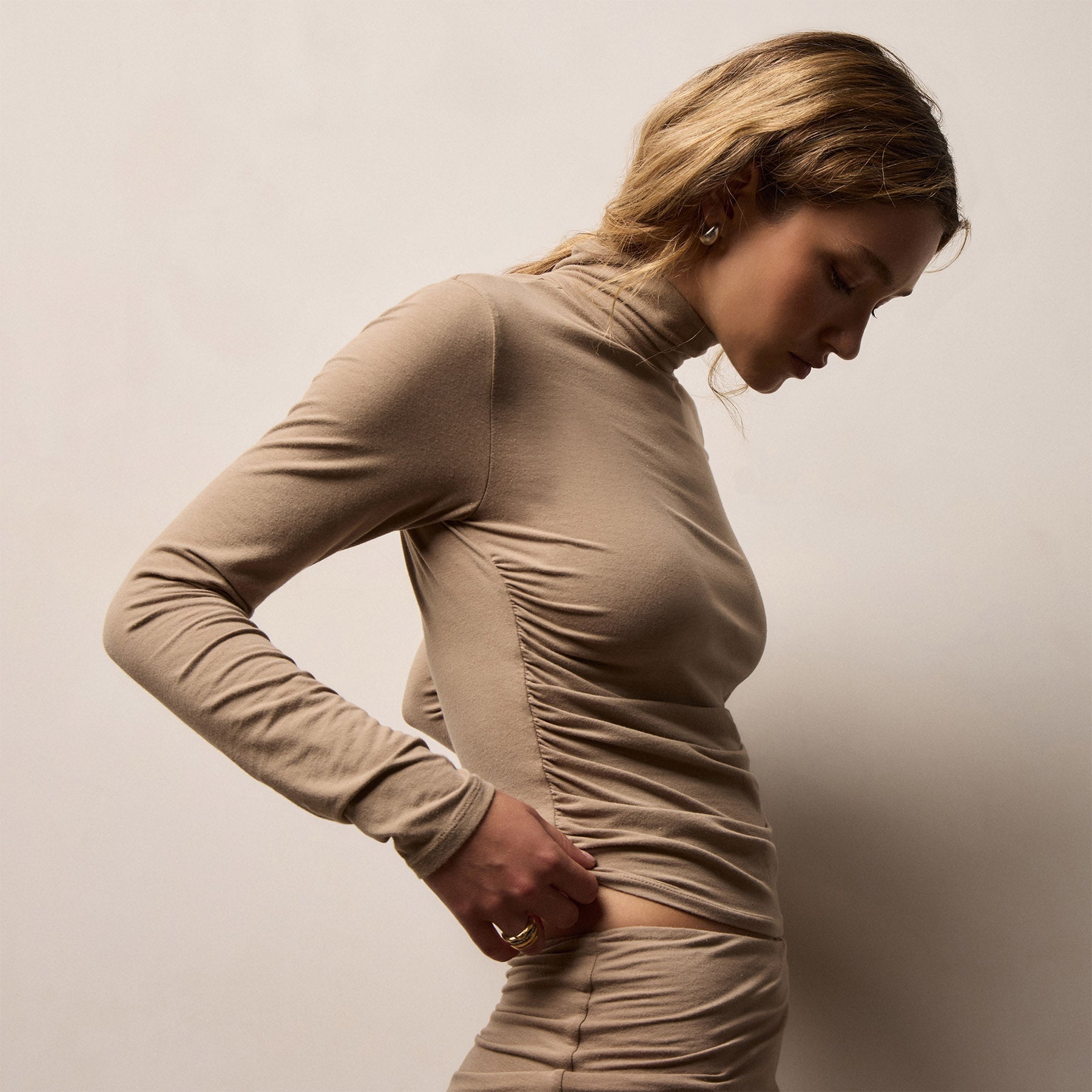 Melange Jersey Turtleneck - Coffee