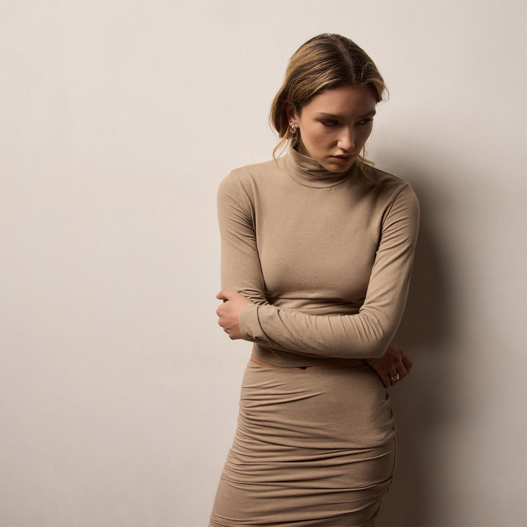 Melange Jersey Turtleneck - Coffee