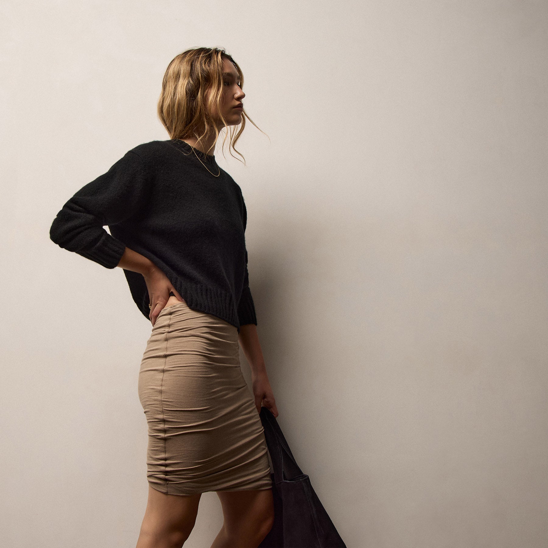 Melange Jersey Skirt - Coffee