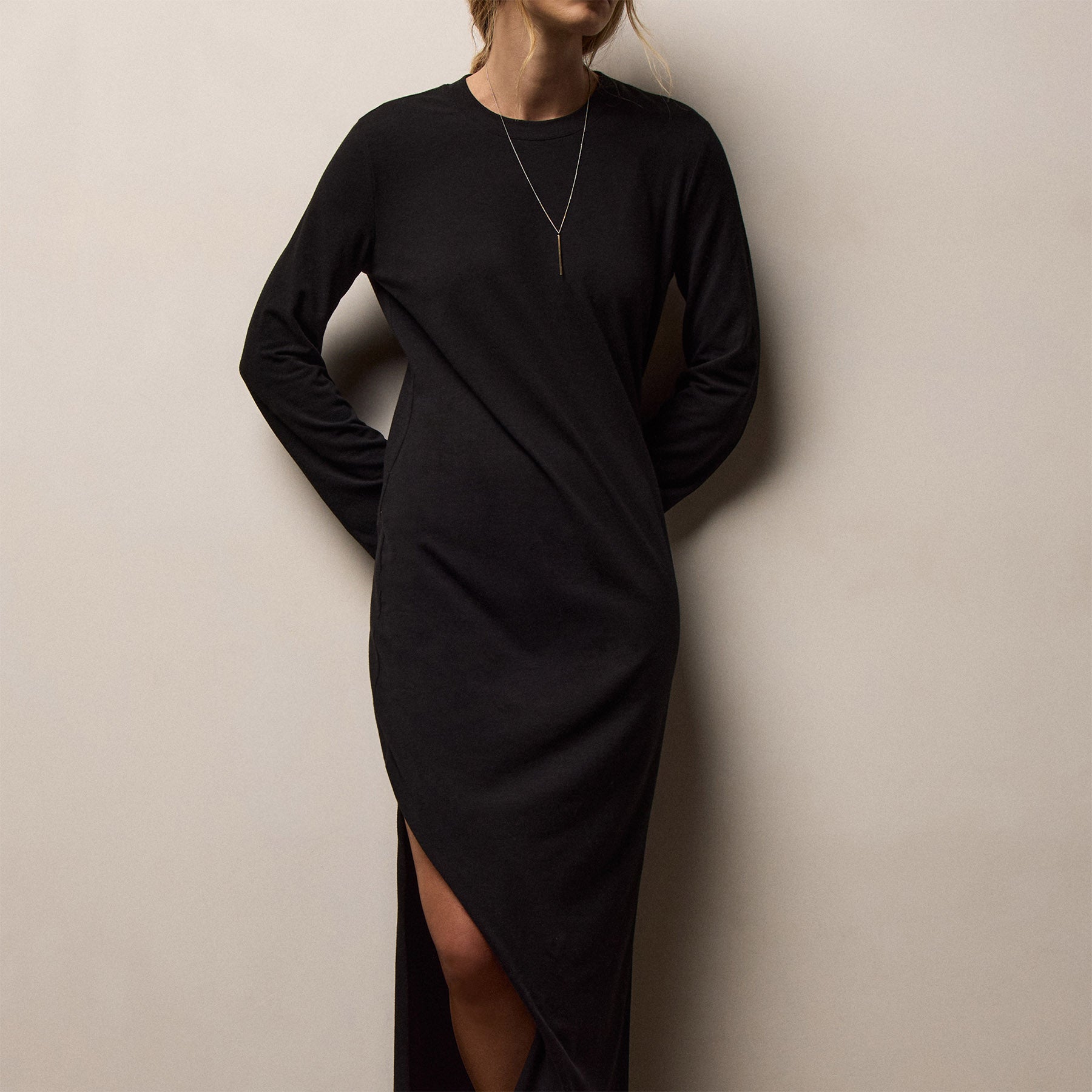 Melange Jersey Long Sleeve Dress - Black