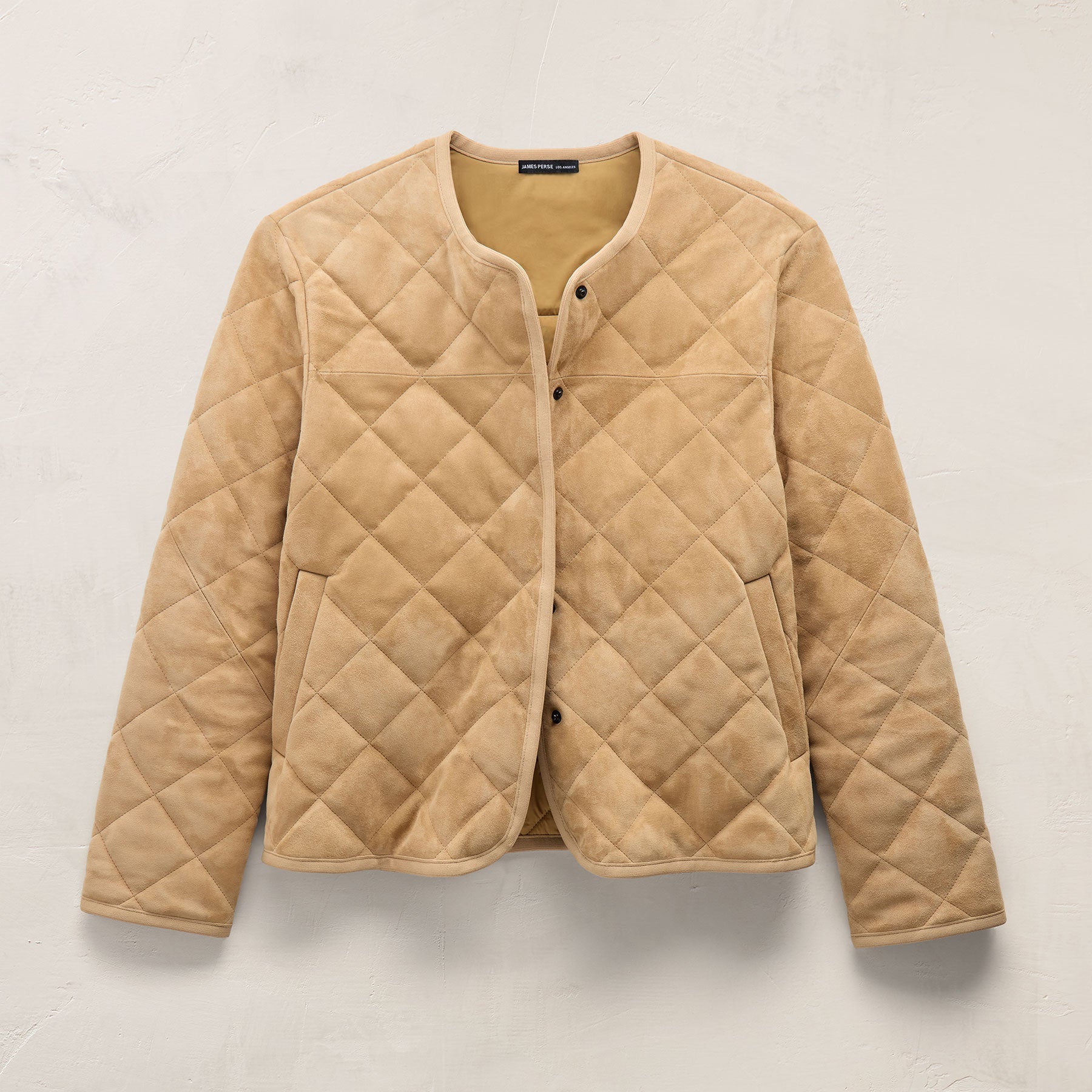Quilted Suede Collarless Jacket - Sand