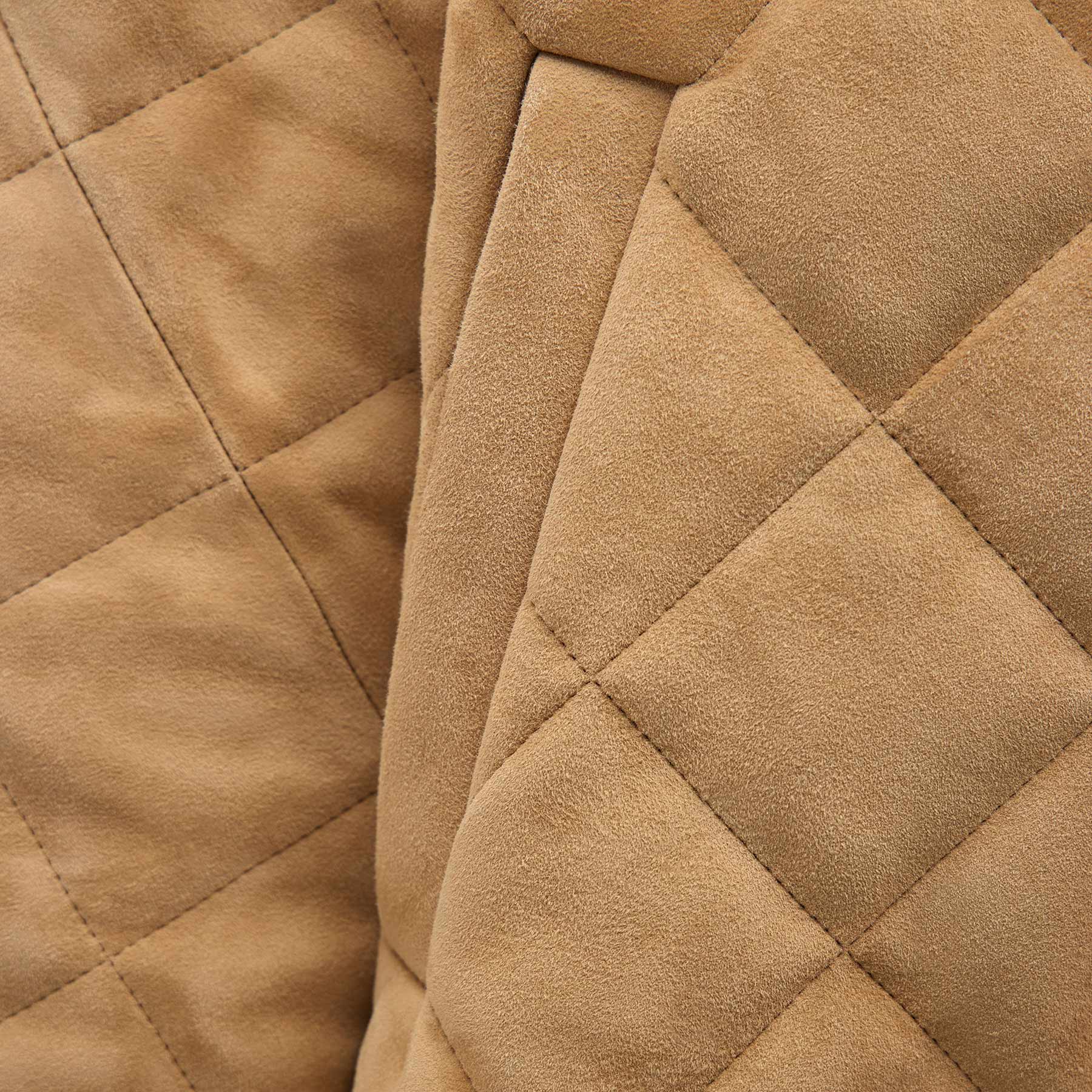 Quilted Suede Collarless Jacket - Sand