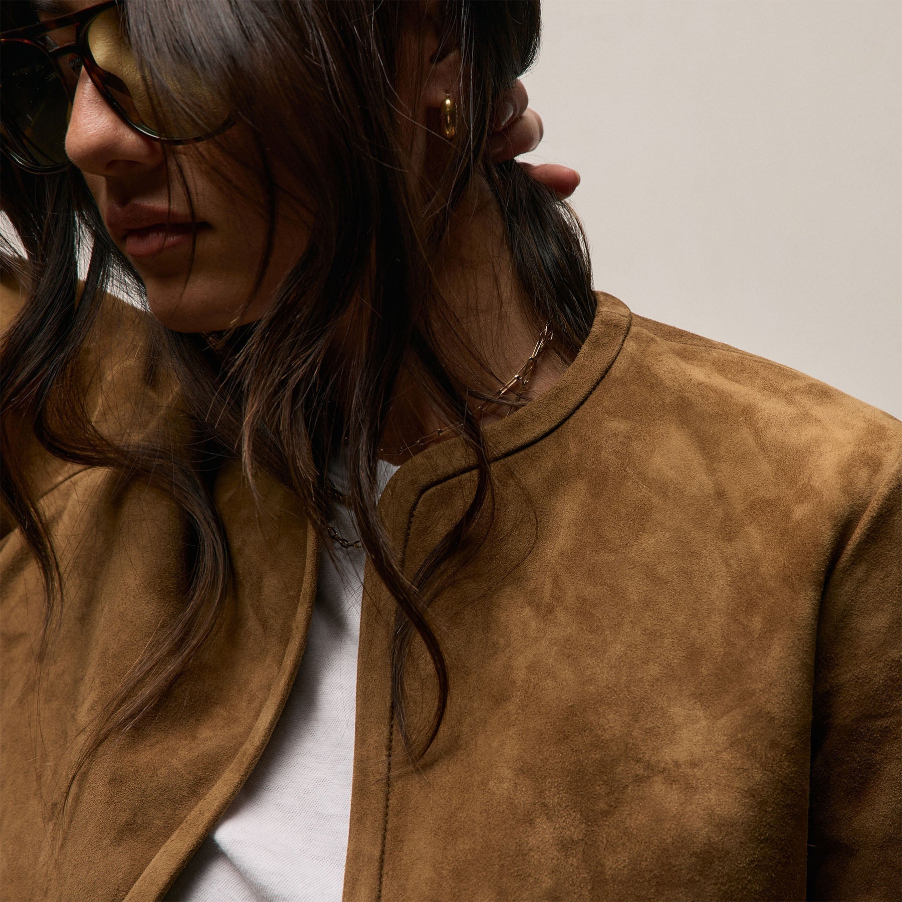 Suede Cropped Open Jacket - Tabacco