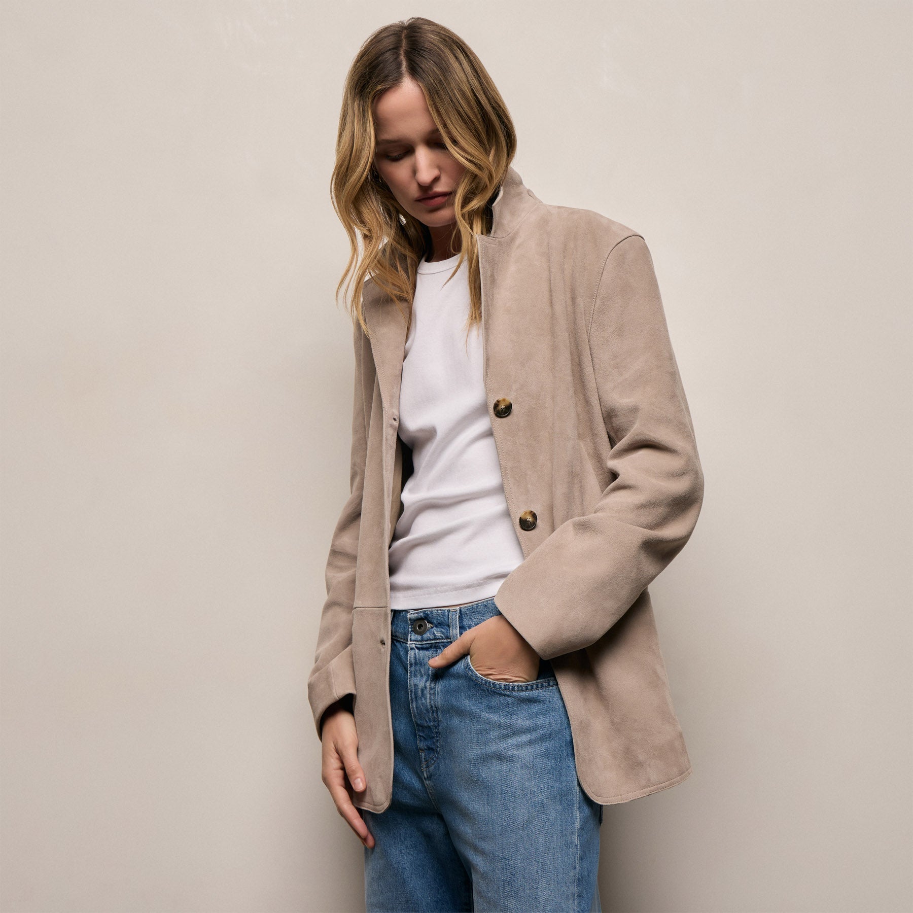 Relaxed Suede Blazer - Grout