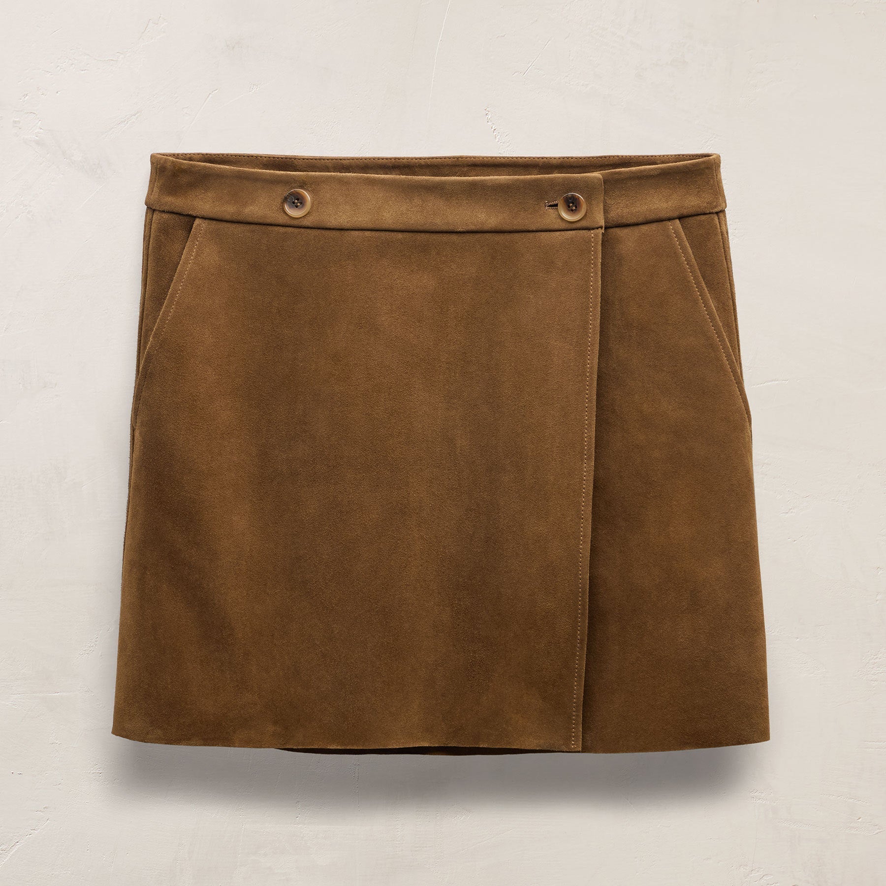 Wrap Front Suede Mini Skirt - Tabacco