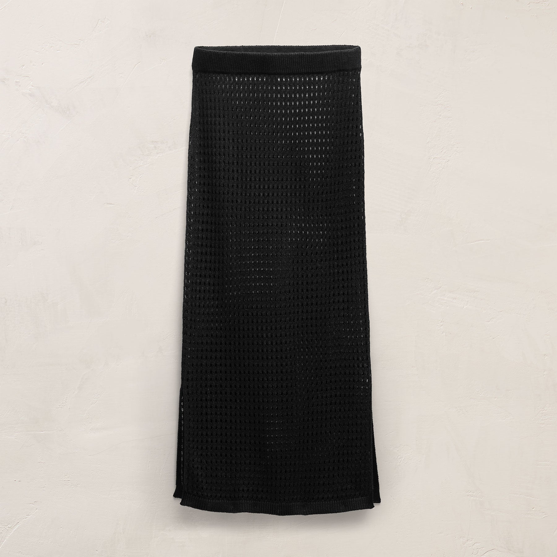 Linen Open Knit Midi Skirt - Black