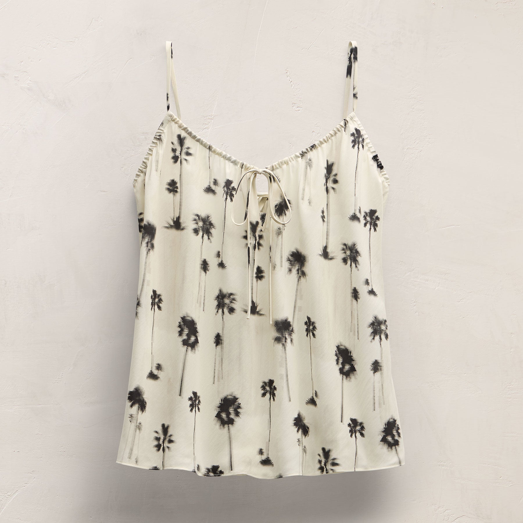 Printed Washed Silk Strappy Cami - Allover Palm Print