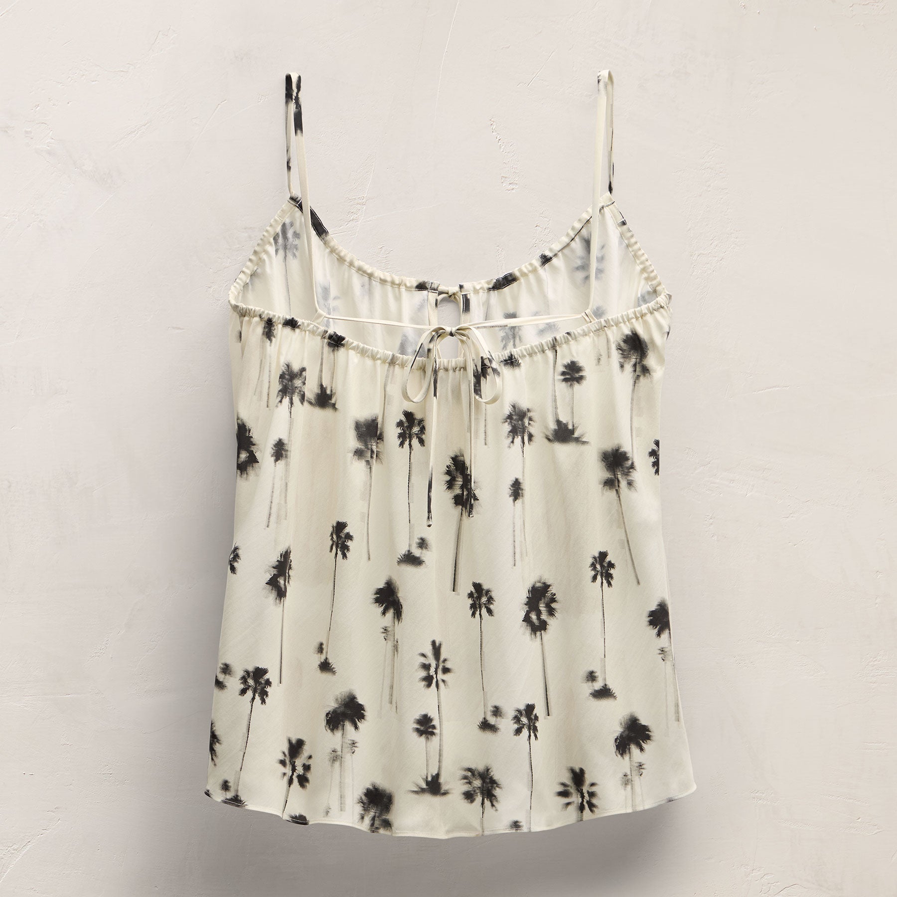 Printed Washed Silk Strappy Cami - Allover Palm Print