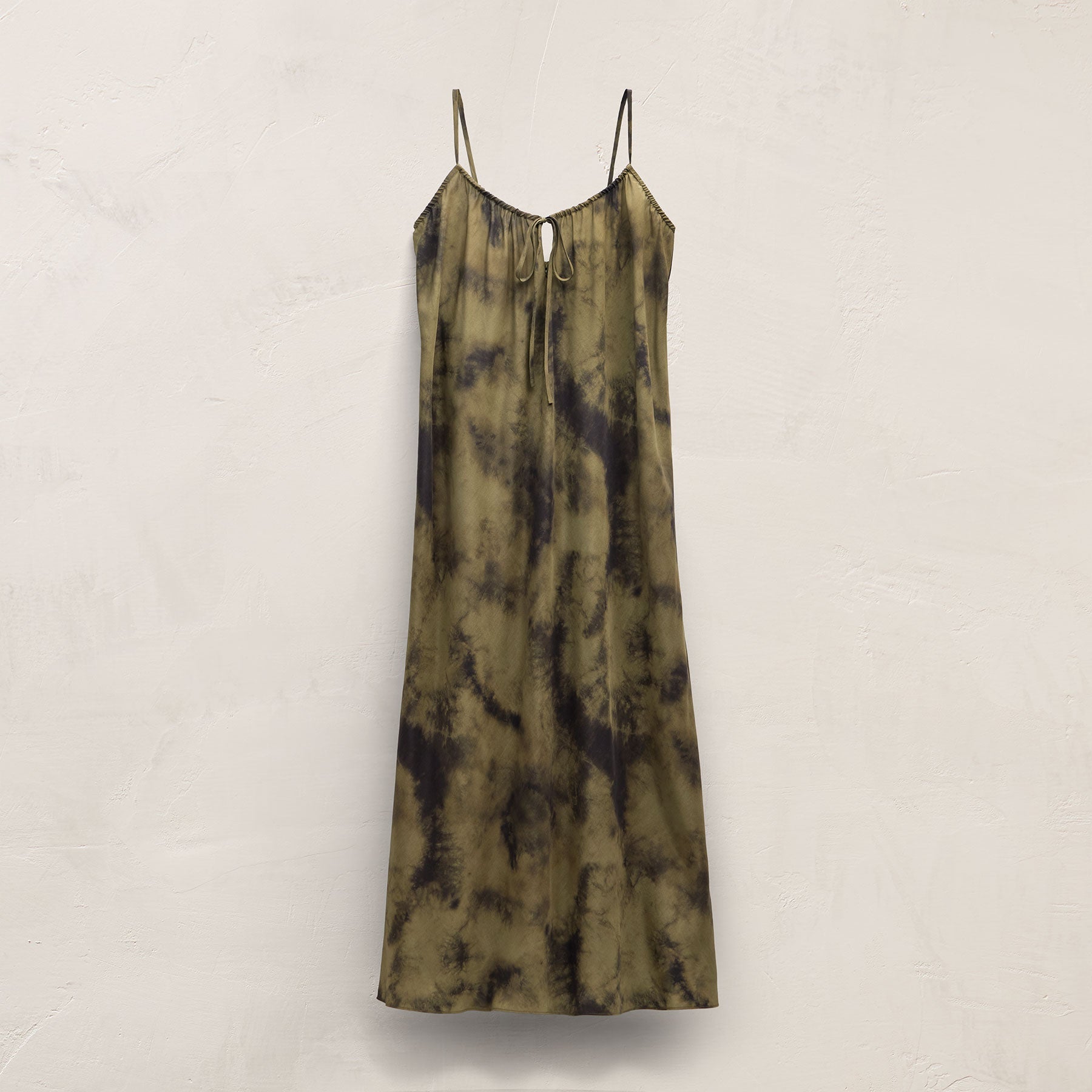 Printed Washed Silk Strappy Cami Dress - Tie Dye Green